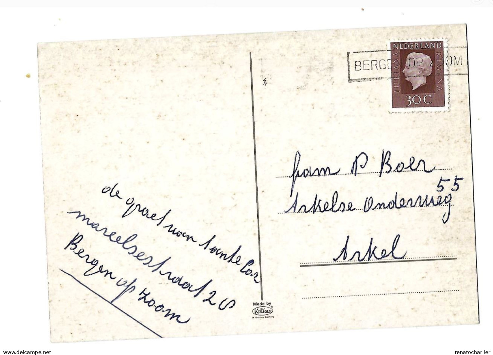 Griffe "Bergen Op Zoom" Sur Carte Postale. - Postal History