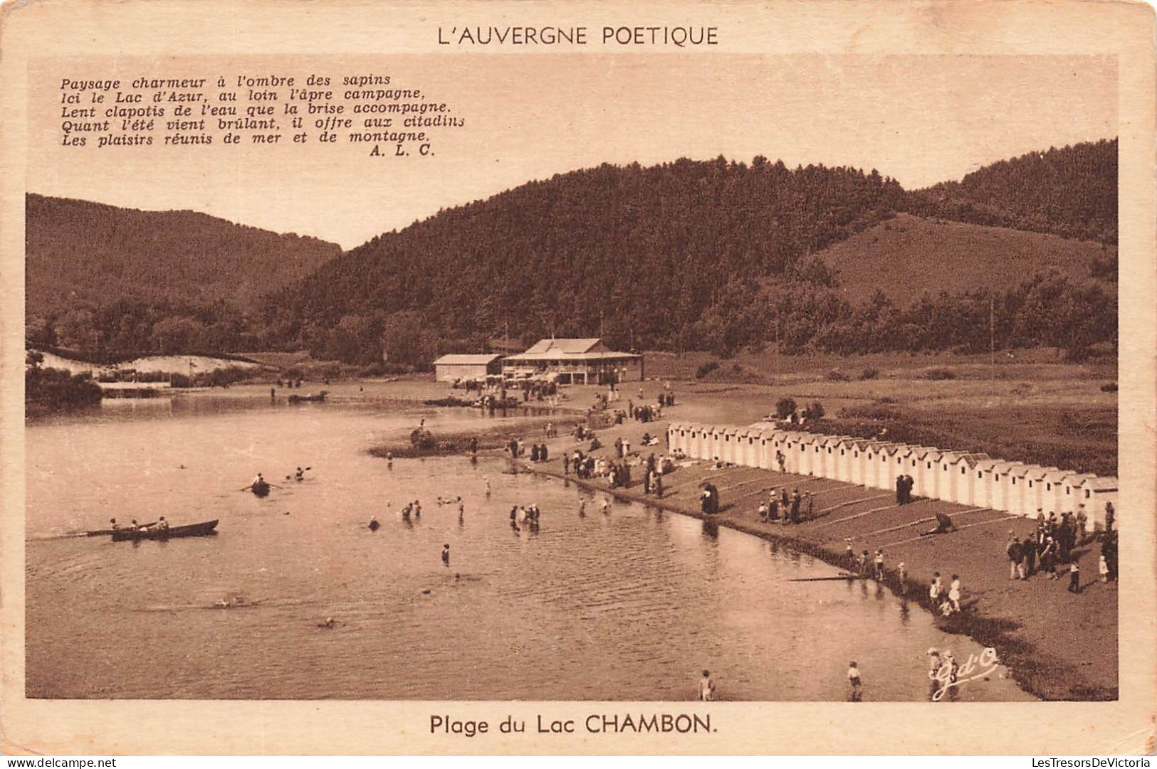 FRANCE - L'Auvergne Poétique - Vue Sur La Plage Du Lac Chambon - Animé - Vue D'ensemble - Carte Postale Ancienne - Auvergne Types D'Auvergne