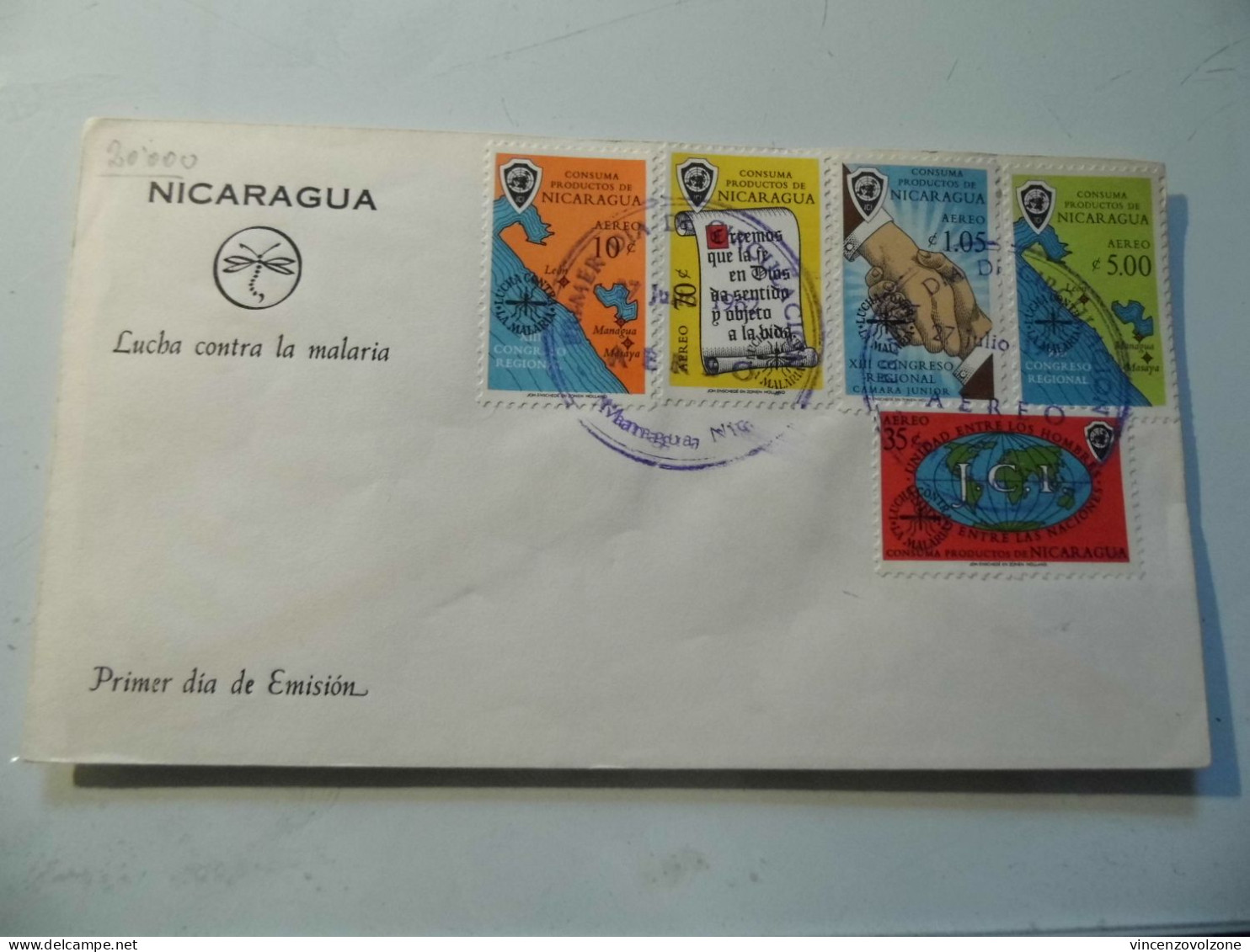 Busta Primo Giorno "NICARAGUA Lucha Contro La Malaria" - Nicaragua