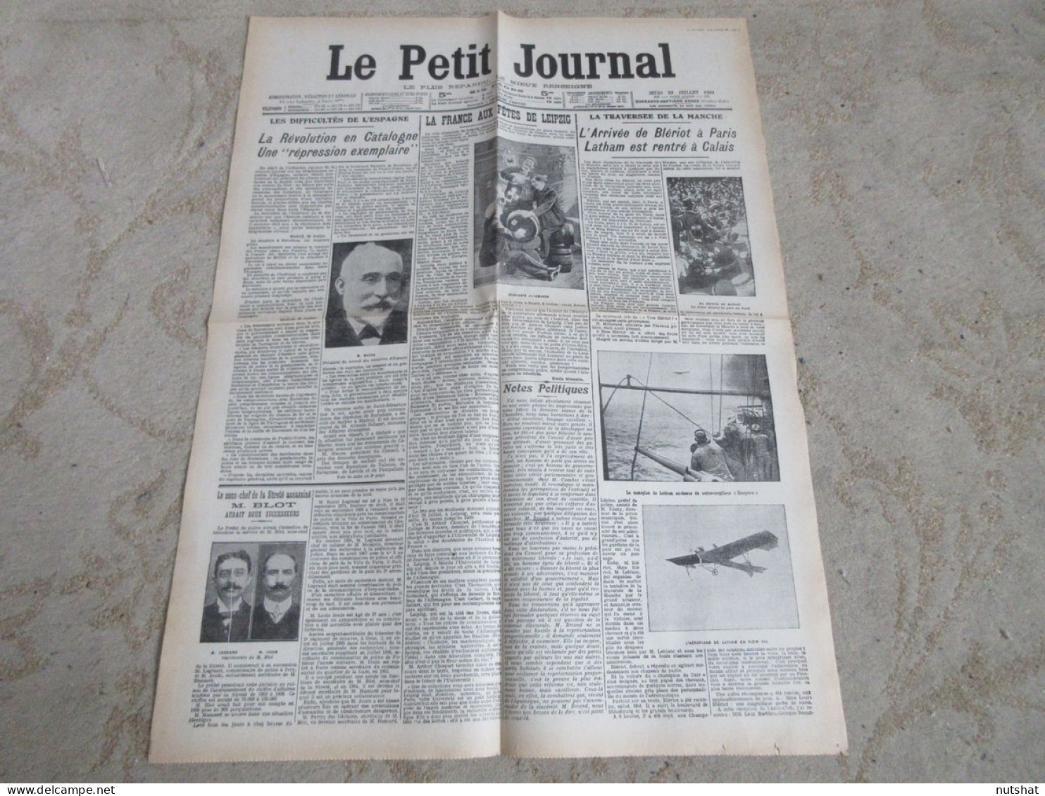 PRESSE FAC SIMILE 44 Le PETIT JOURNAL 29.07.1909 EMEUTES En CATALOGNE LATHAM - Le Petit Journal