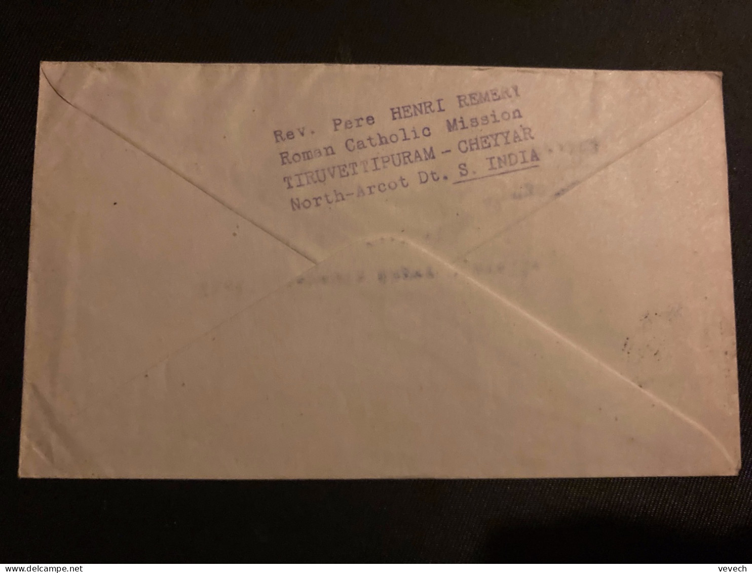 LETTRE Père HENRI REMERY Roman Catholic Mission Pour La FRANCE TP 9 S OBL.9 X 52 TIRUVETTIPURAM - Brieven En Documenten