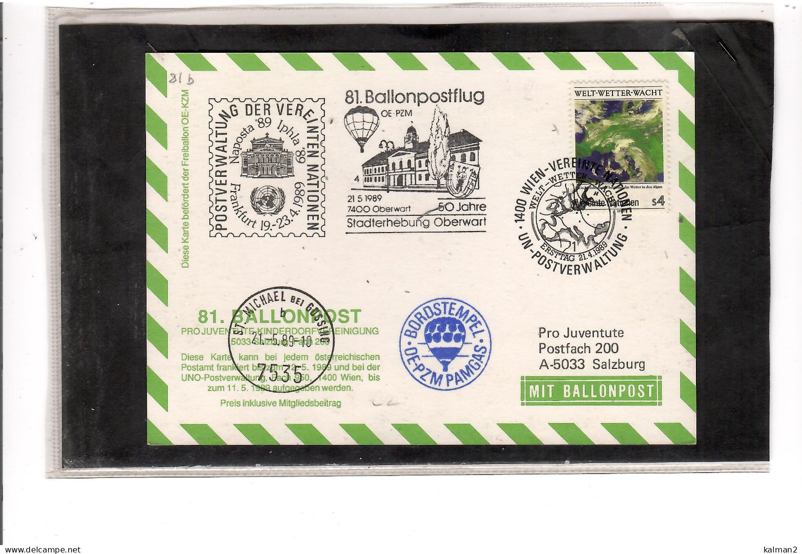 TEM20433 - OBERWART 21.5.1989  /  81. BALLONPOSTFLUG -  NETTO KATALOG NR. 81b   - BALLON "  OE-PZM PAMGAS  " - Montgolfier