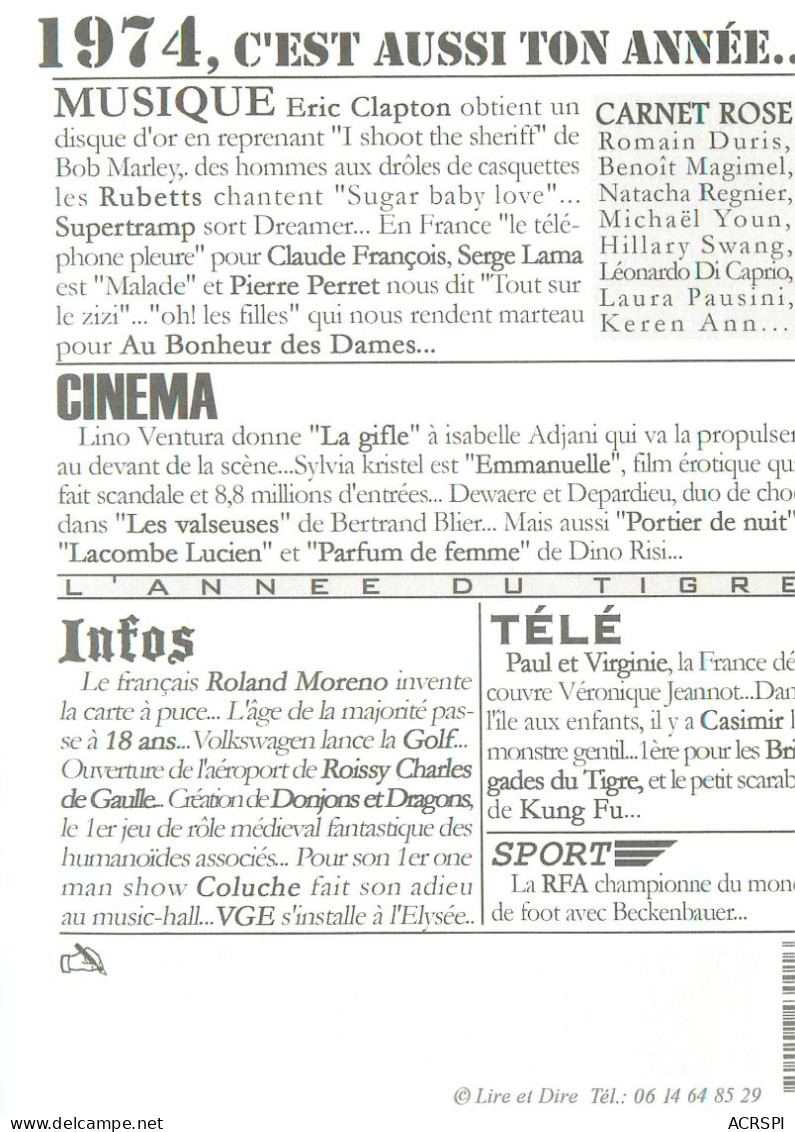 Naissance, Cette Année La. 1974  Emmanuelle, Mais Aussi... (scan Recto-verso) KEVREN0148 - Naissance