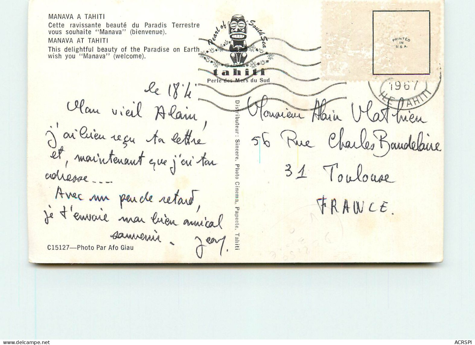  Tahiti, Manava, La Bienvenue Par Une Ravissante Tahitienne (scan Recto-verso) KEVREN0145 - Polynésie Française