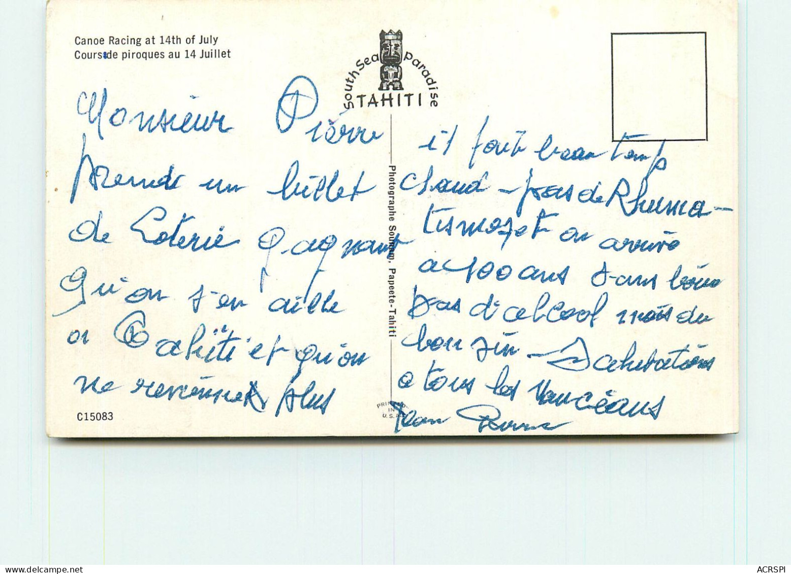  Tahiti, Course De Pirogues Au 14 Juillet (scan Recto-verso) KEVREN0145 - Polynésie Française