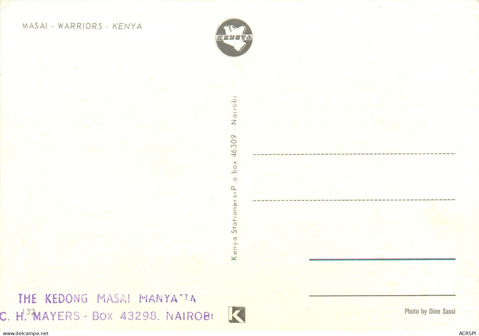 AFRIQUE KENYA MASAI Warriors Guerriers Tribu Ed Kenya Stationers Ph Dino Sassi (scan Recto-verso) KEVREN0175 - Kenia