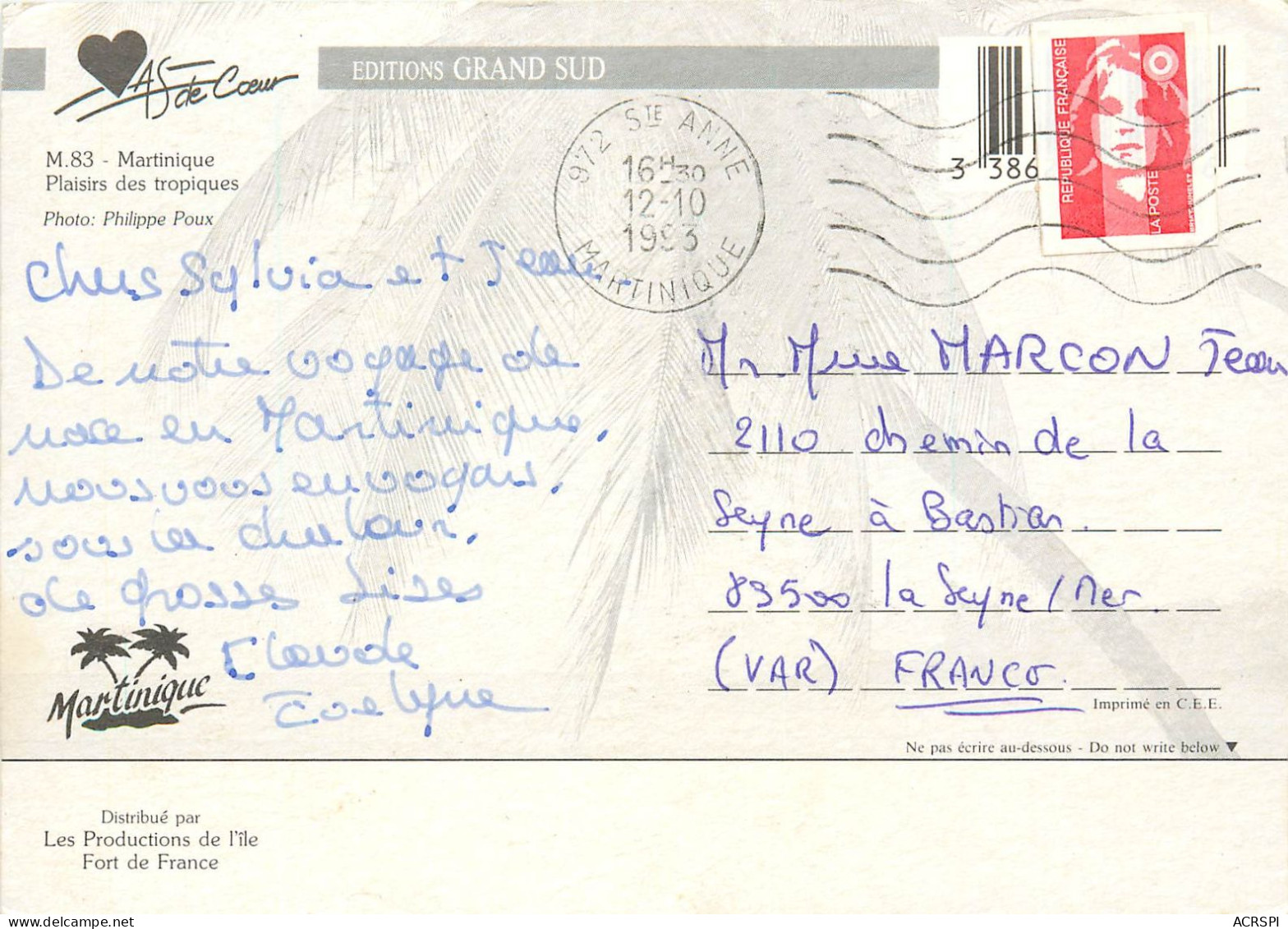 Martinique  Fort De France Plaisir Des Tropiques  M83 ED Grand Sud  (scan Recto-verso) KEVREN0169 - Fort De France