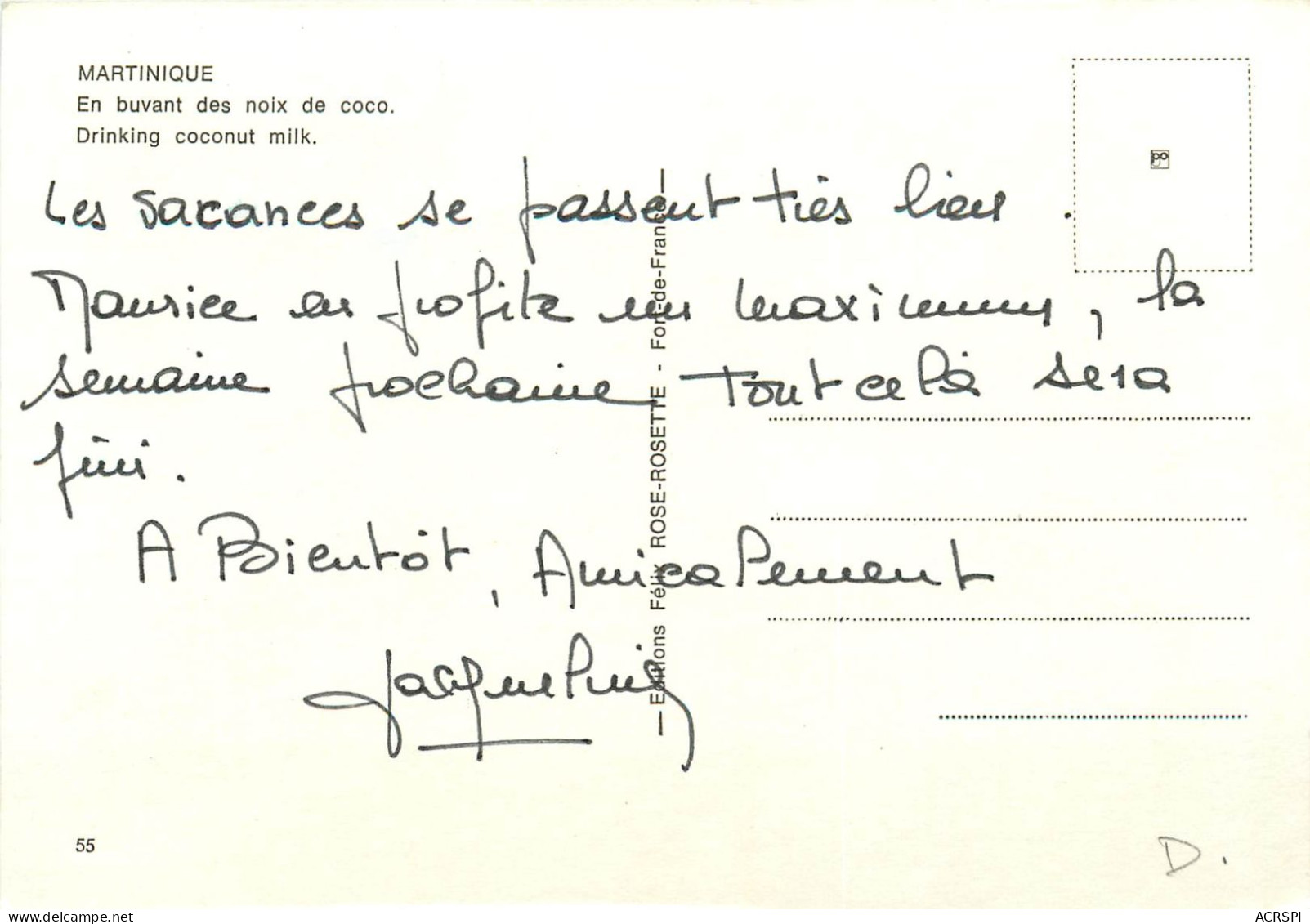 Martinique  Fort De France En Buvant Des Noix De Coco ED Rose Rosette  (scan Recto-verso) KEVREN0168 - Fort De France