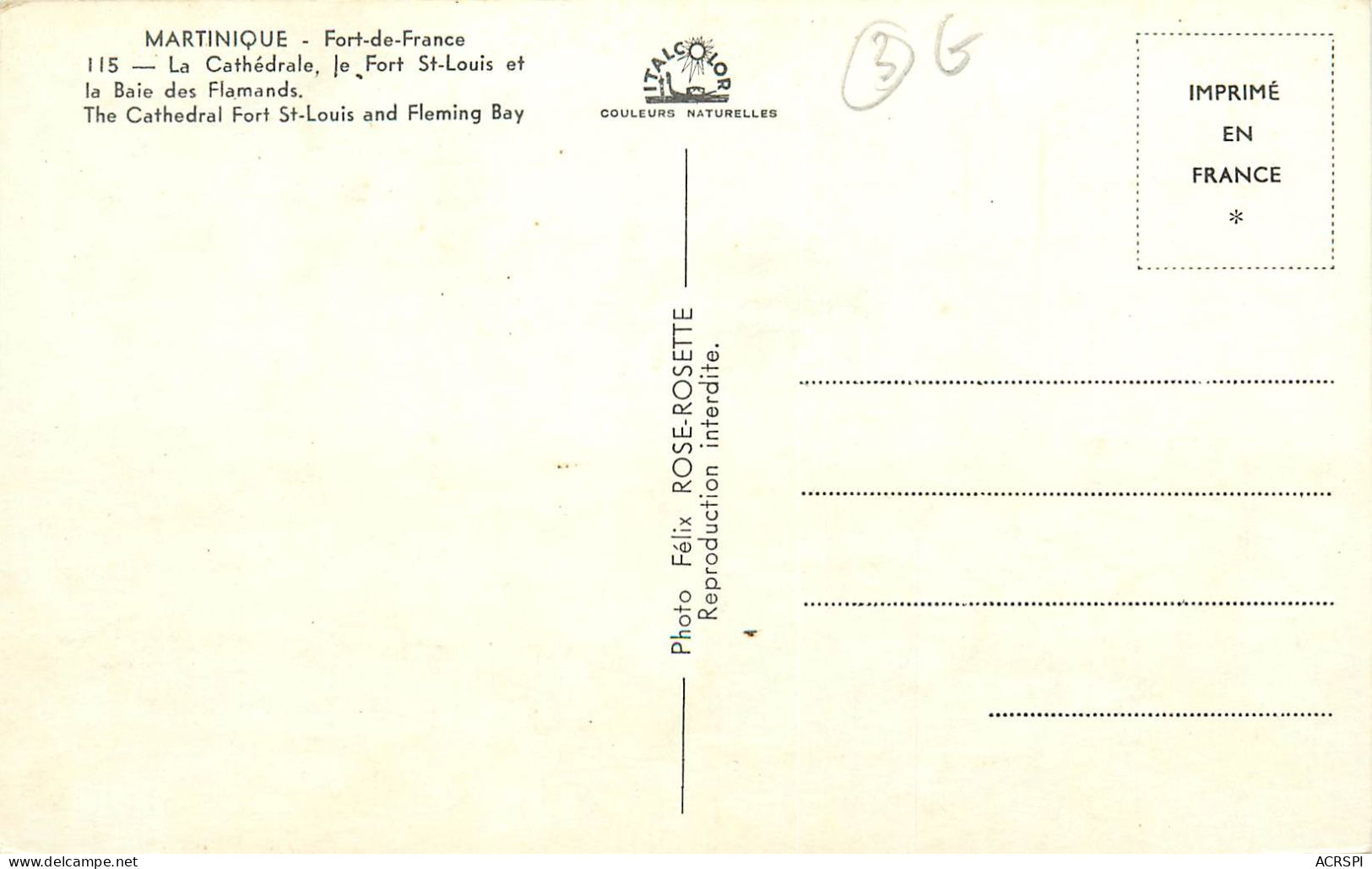 Martinique Fort De France Cathedrale Fort St Louis Baie Des Flamands Felix ROSE ROSETTE (scan Recto-verso) KEVREN0165 - Fort De France