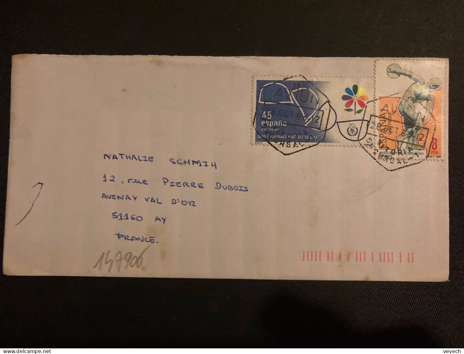 LETTRE Pour La FRANCE TP JO LOS ANGELES 1984 8p + PAZ 45p OBL. HEXAGONALE 28 OCT 86 AVION VITORIA SUCCURSAL-1 - Brieven En Documenten