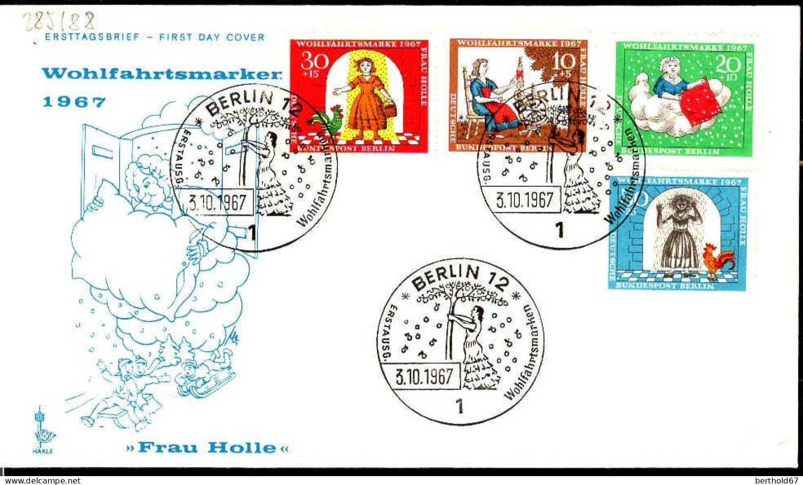 Berlin Poste Obl Yv:285/288 Bienfaisance Contes Des Frères Grimm (TB Cachet à Date) Fdc Berlin 3-10-67 - Other & Unclassified