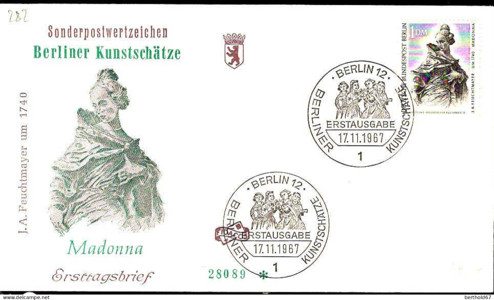 Berlin Poste Obl Yv:282 Mi:307 Joseph Anton Feuchtmayer Sculpteur (TB Cachet à Date) Fdc Berlin 17-11-67 - Autres & Non Classés