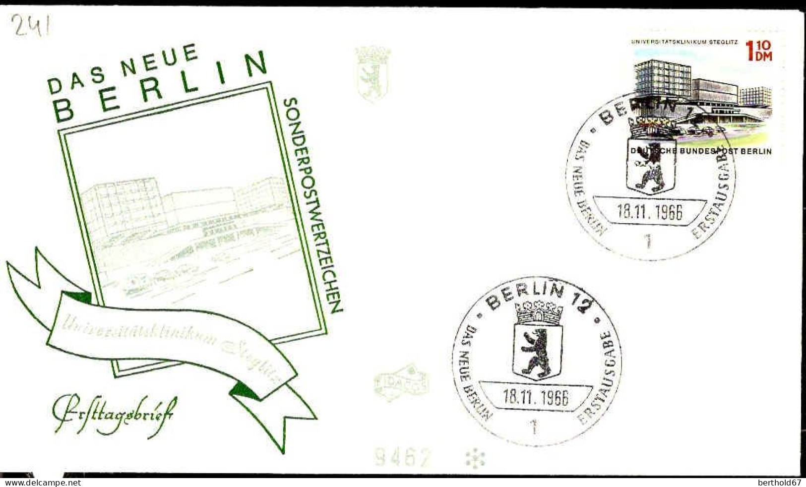 Berlin Poste Obl Yv:241 Mi:265 Universitätsklinum Steglitz (TB Cachet à Date) Fdc Berlin 18-11-66 - Other & Unclassified