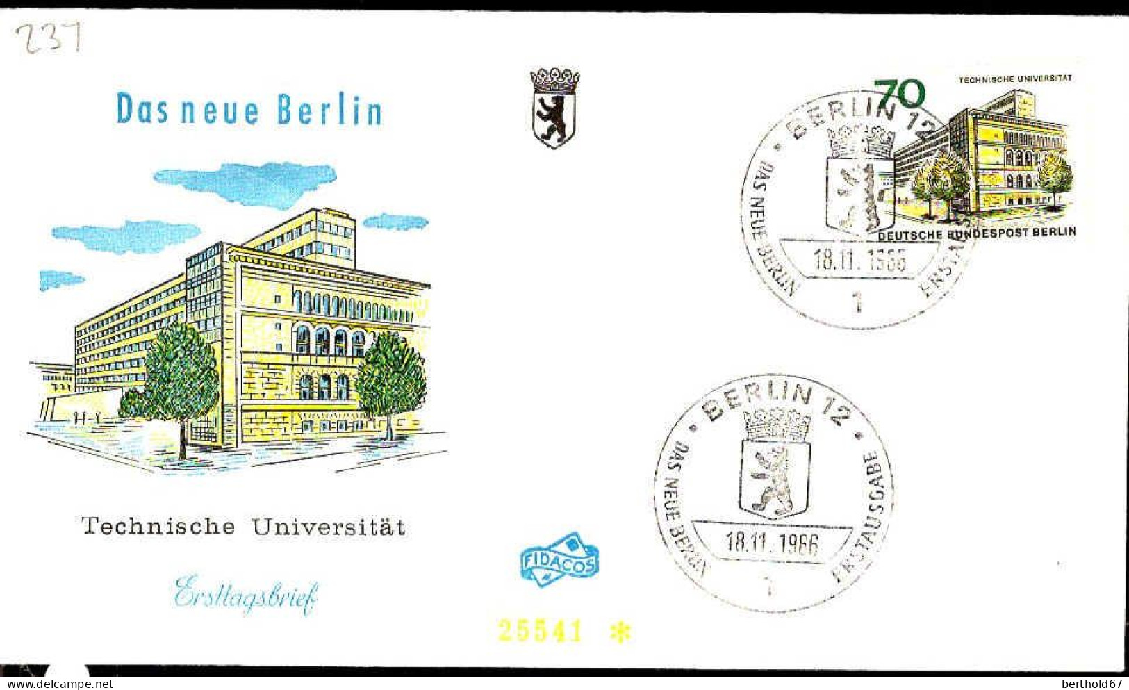 Berlin Poste Obl Yv:237 Mi:261 Technische Universität (TB Cachet à Date) Fdc Berlin 18-11-66 - Sonstige & Ohne Zuordnung