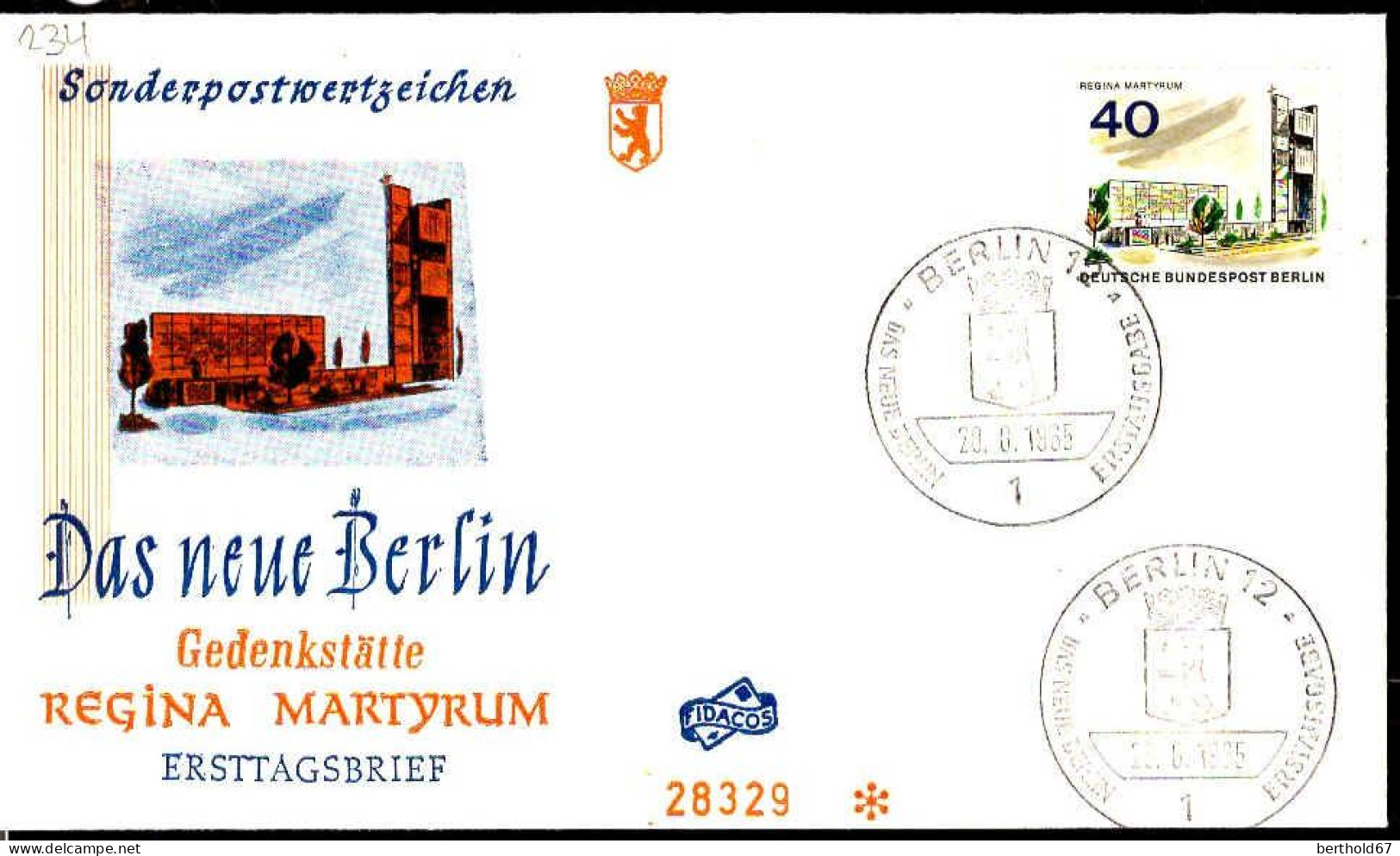 Berlin Poste Obl Yv:234 Mi:258 Berlin Regina Martyrum (TB Cachet à Date) Fdc Berlin 20-8-65 - Andere & Zonder Classificatie