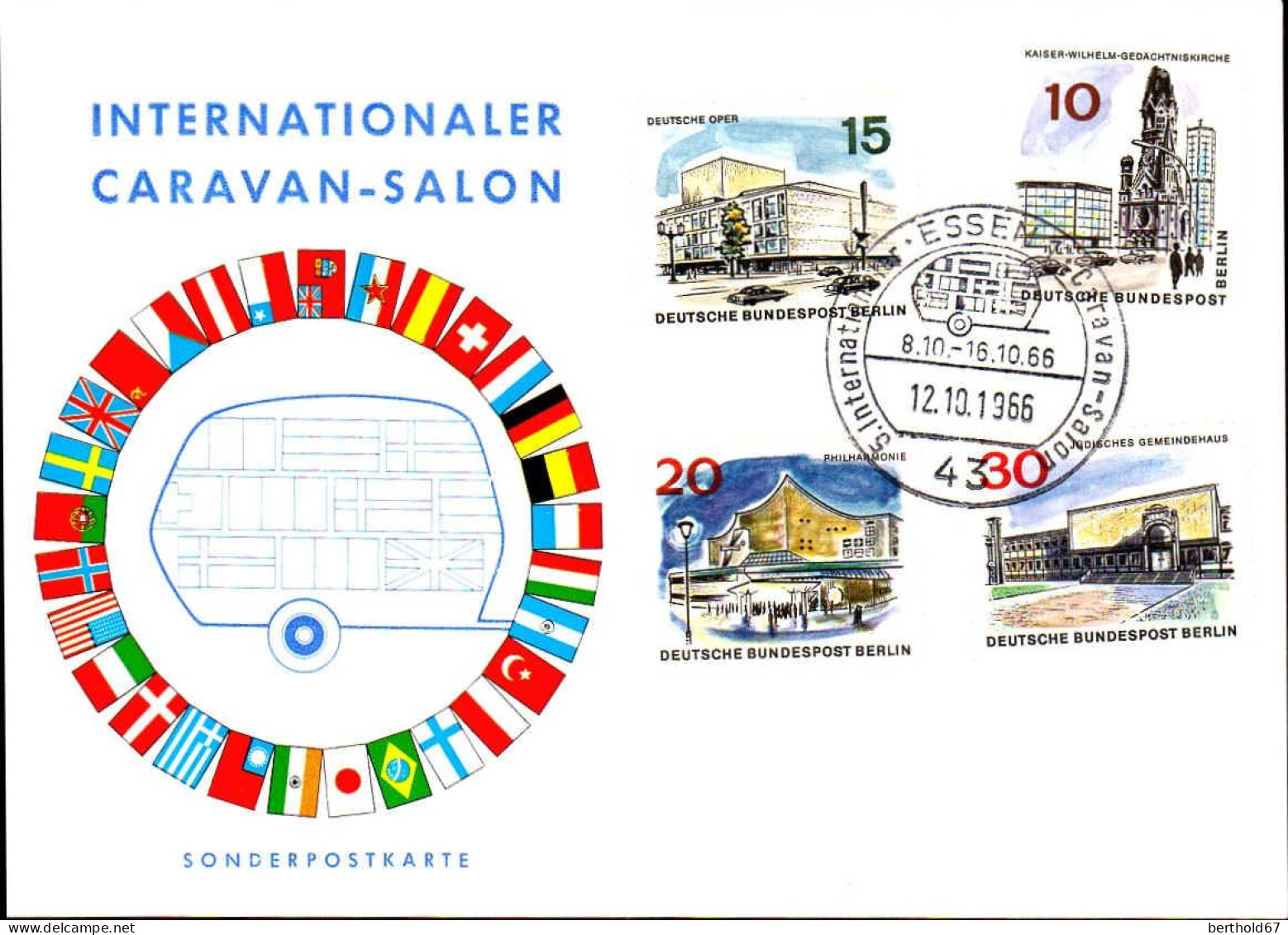 Berlin Poste Cachet Yv:230-234 Sur Sondercarte Caravan Salon 12-10-1966 - Usati