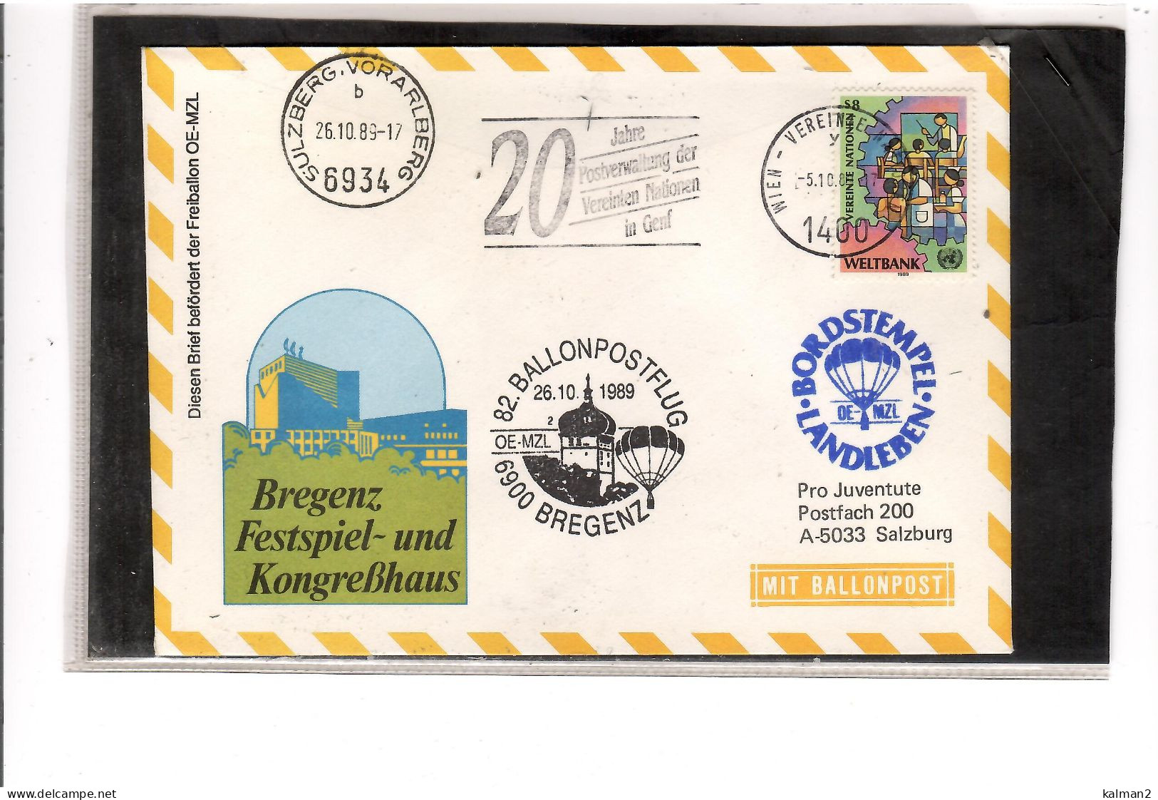 TEM20437 -  BREGENZ 26.10.1989 /  82. BALLONPOSTFLUG -  NETTO KATALOG NR. 82a   - BALLON "  OE-MZL  " - Luchtballons