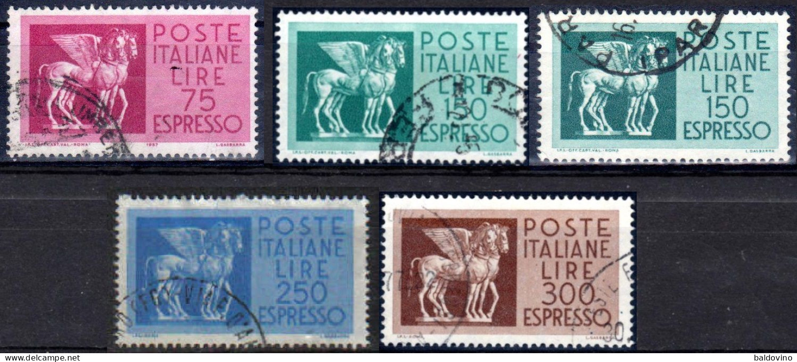 Italia 1958/76 Espresso Cavalli Alati 5 Valori Usati Serie Completa - Poste Exprèsse/pneumatique