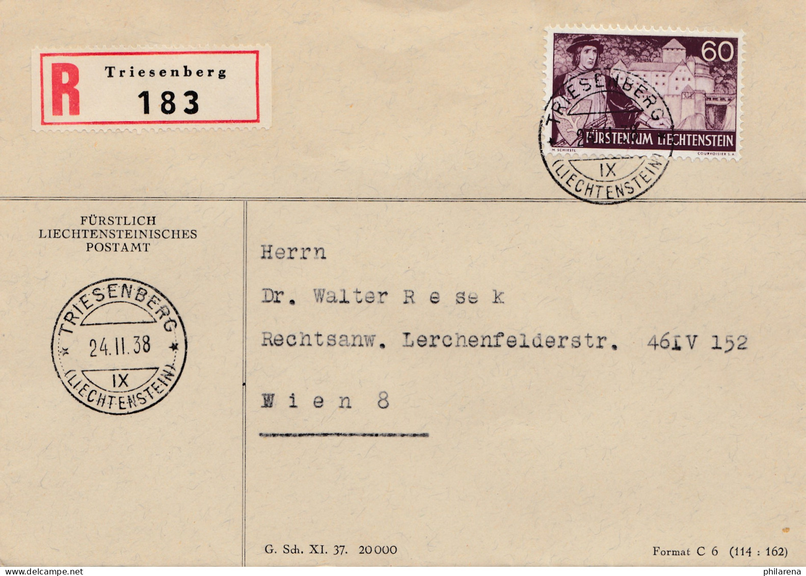 Liechtenstein: 1938: Triesenberg Einschreiben Nach Wien - Altri & Non Classificati