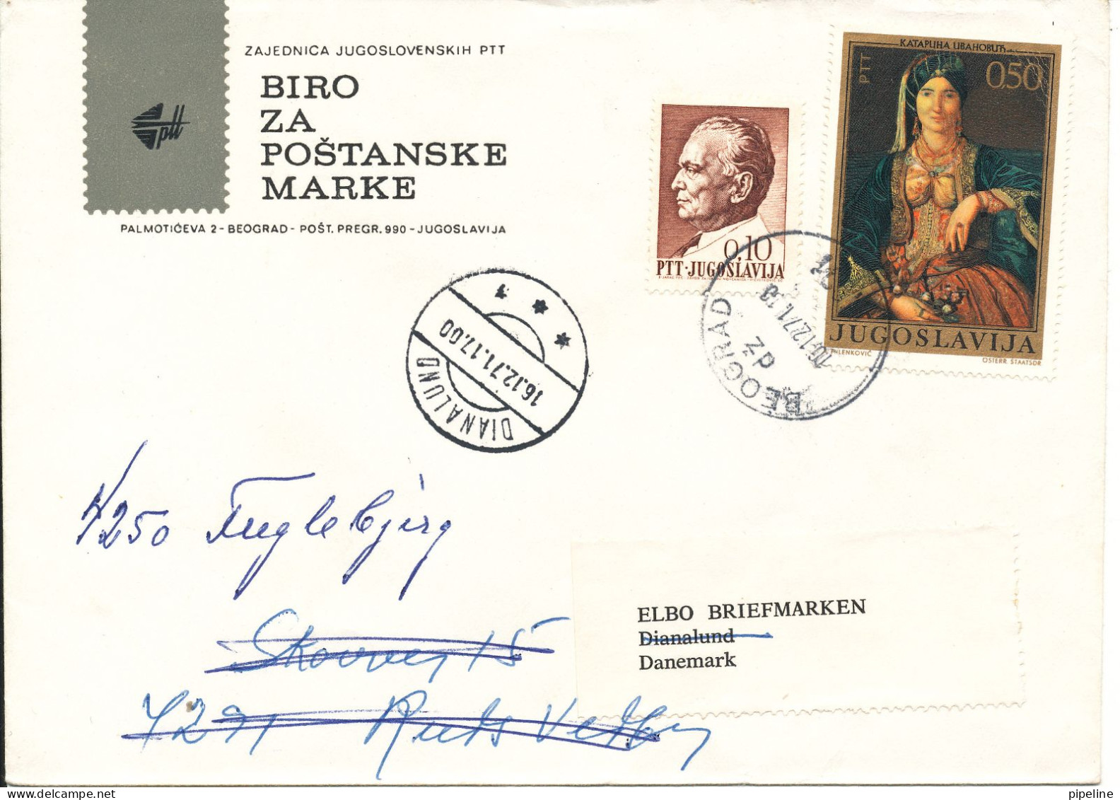 Yugoslavia Cover Sent To Denmark Beograd 10-12-1971 Art Painting Stamp - Cartas & Documentos