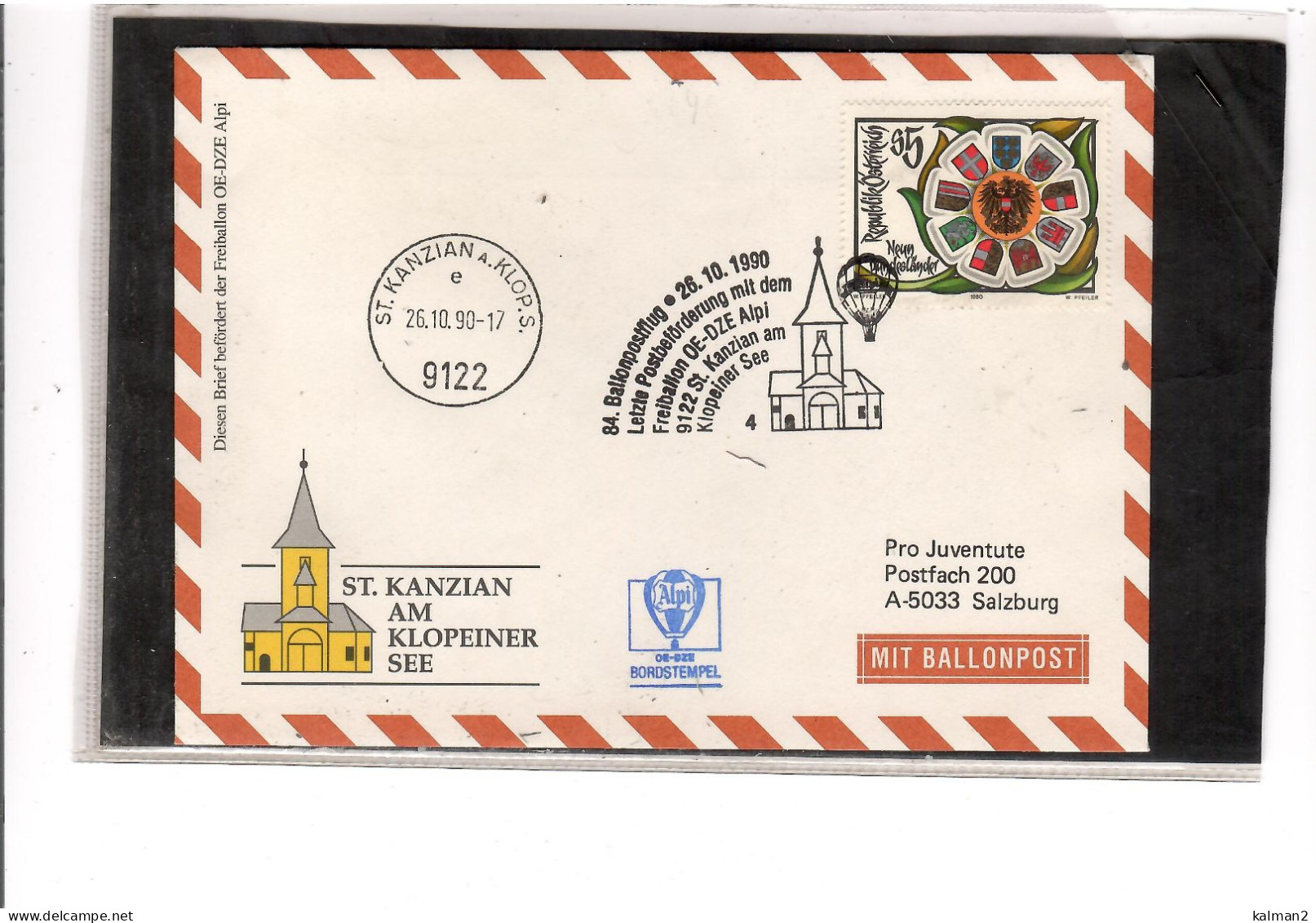 TEM20447 -  ST.KANZIAN 26.10.1990  /  84. BALLONPOSTFLUG -  NETTO KATALOG NR. 84a   - BALLON "  OE-DZE   " - Montgolfier