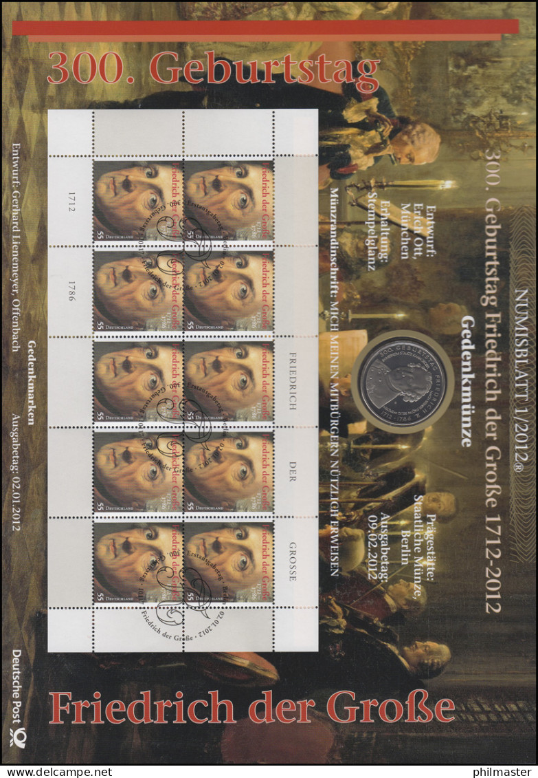 2906 350. Geburtstag Friedrich Der Große - Numisblatt 1/2012 - Enveloppes Numismatiques