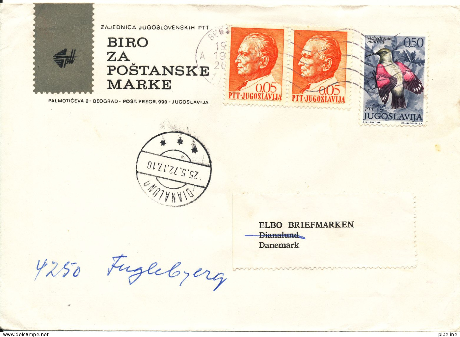 Yugoslavia Cover Sent To Denmark Beograd 19-5-1972 Bird - Covers & Documents