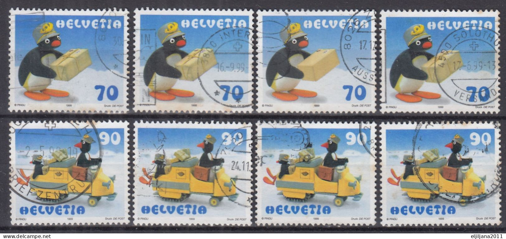 Switzerland / Helvetia / Schweiz / Suisse 1999 ⁕ Pingu Mi.1673-1674 X4 ⁕ 8v Used - Usati