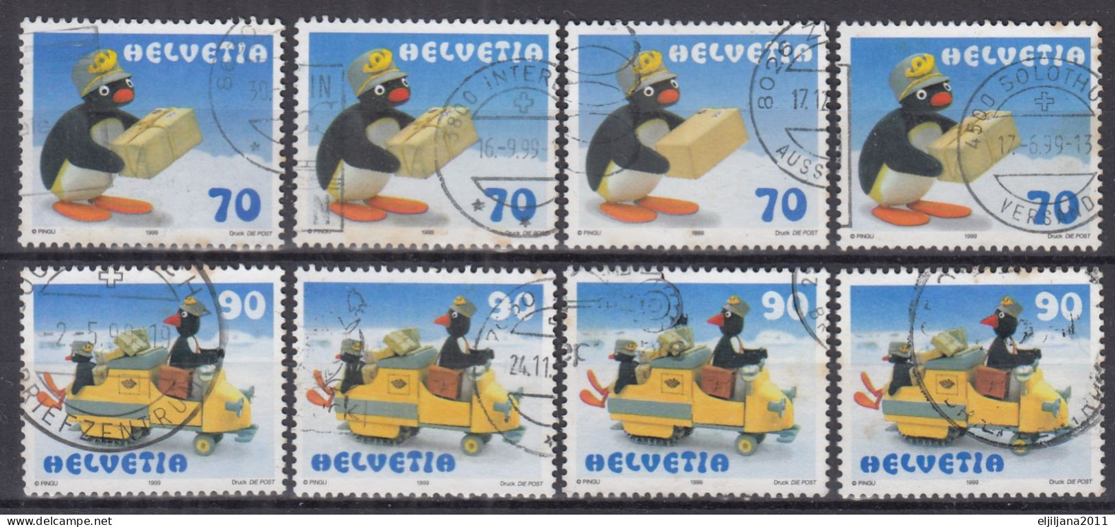 Switzerland / Helvetia / Schweiz / Suisse 1999 ⁕ Pingu Mi.1673-1674 X4 ⁕ 8v Used - Oblitérés