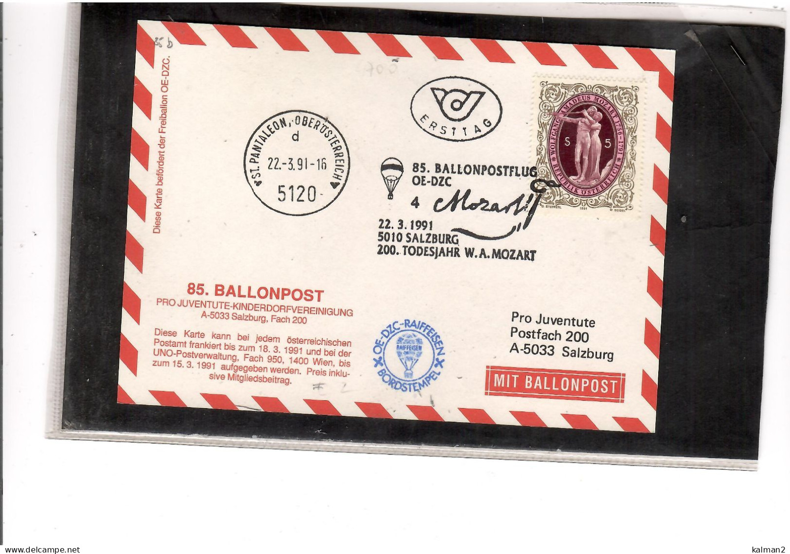 TEM20451 -  SALZBURG 22.3.1991  /  85. BALLONPOSTFLUG -  NETTO KATALOG NR. 85b   - BALLON "  OE-DZC  " - Airships