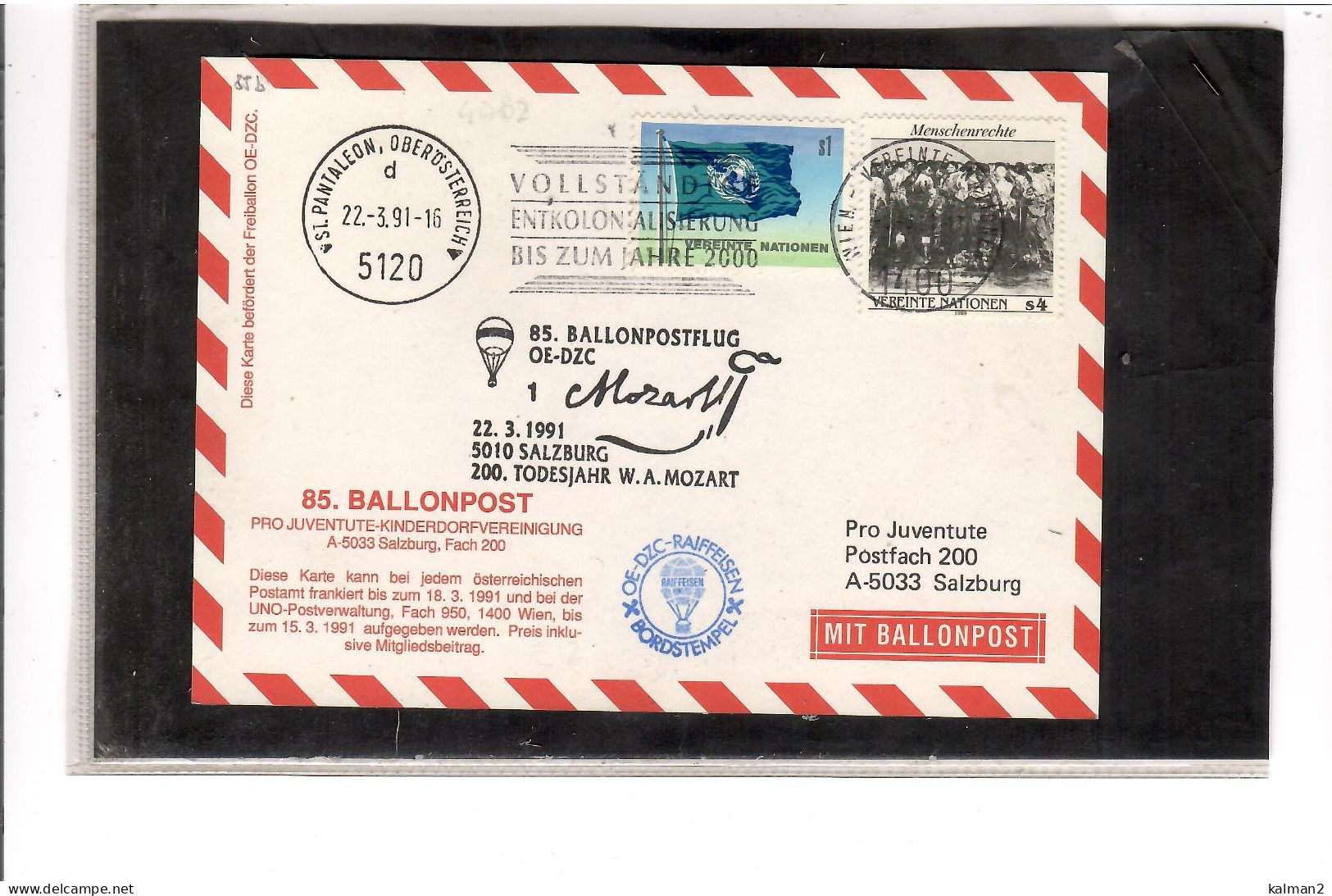 TEM20453 -  SALZBURG 22.3.1991  /  85. BALLONPOSTFLUG -  NETTO KATALOG NR. 85b   - BALLON "  OE-DZC  " - Airships