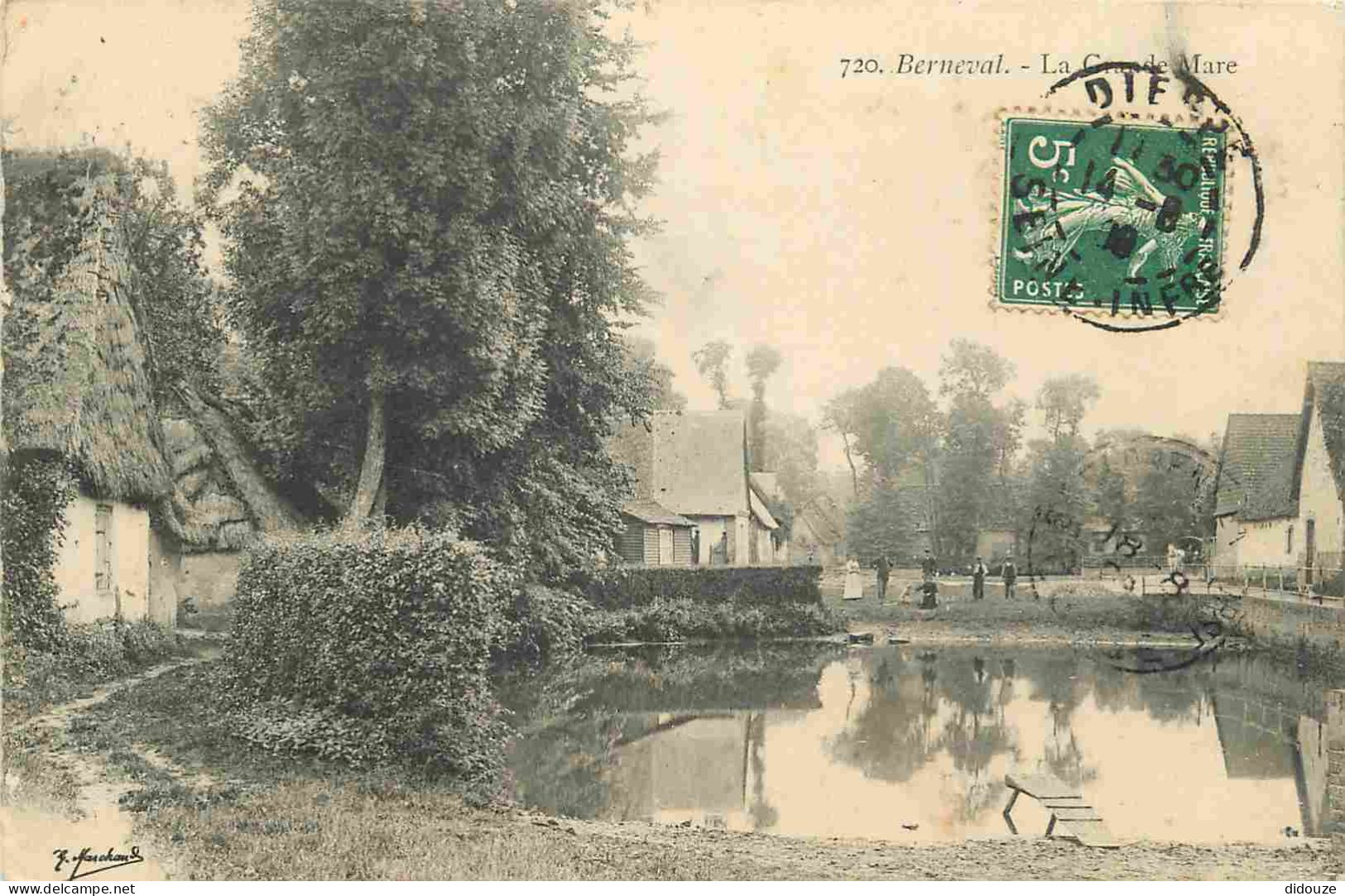 76 - Berneval - La Grande Mare - Animée - CPA - Oblitération Ronde De 1908 - Voir Scans Recto-Verso - Berneval