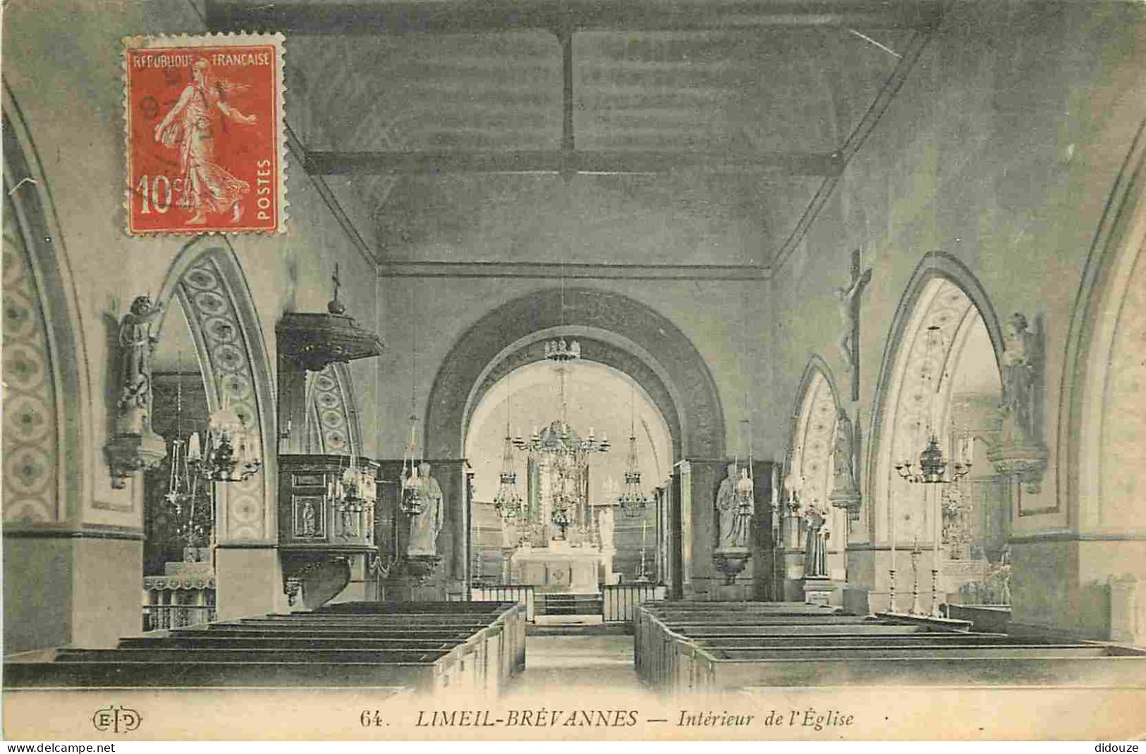 94 - Limeil Brevannes - Intérieur De L'Eglise - Correspondance - CPA - Oblitération Ronde De 1915 - Voir Scans Recto-Ver - Limeil Brevannes