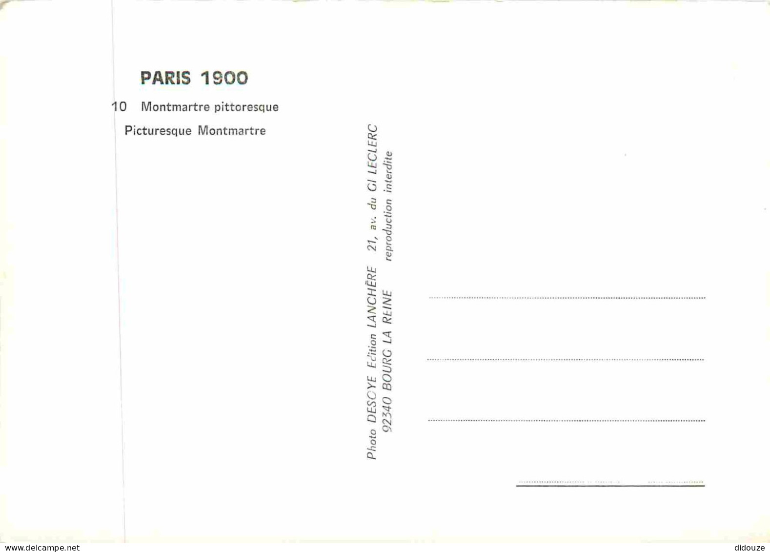 Reproduction CPA - 75 Paris - Montmartre Pittoresque - Paris 1900 - 10 - CPM - Carte Neuve - Voir Scans Recto-Verso - Unclassified