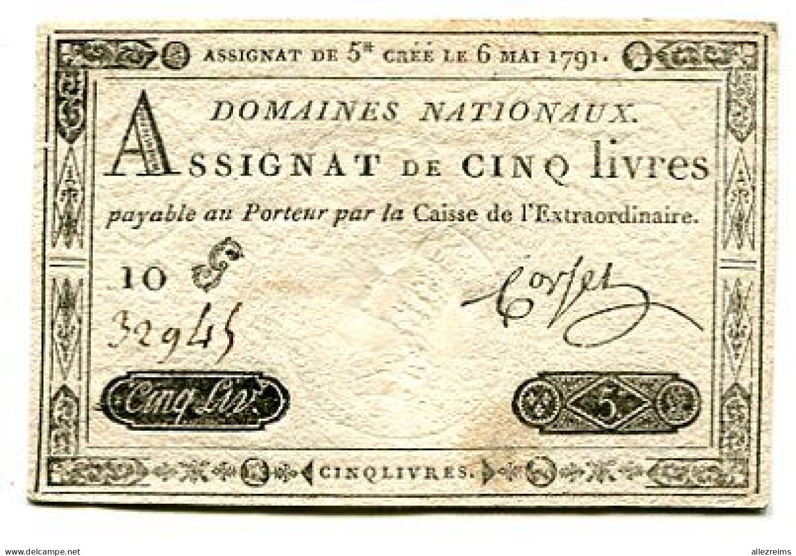 Assignat 5 Livres : 6 Mai 1791 Lettre G Ou S    VOIR DESCRIPTIF  §§§ - Assignate