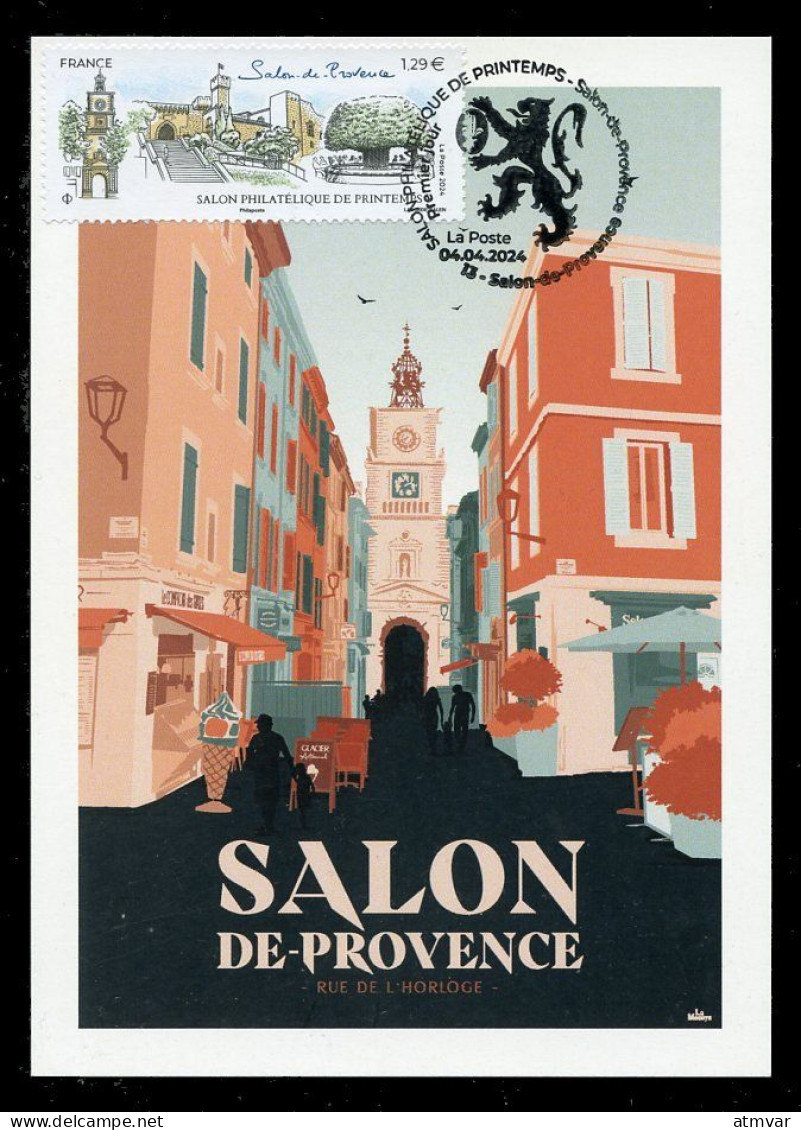 FRANCE (2024) Carte Maximum Card - Salon Philatélique De Printemps Salon-de-Provence - Tour De L'horloge, Blason - 2020-…