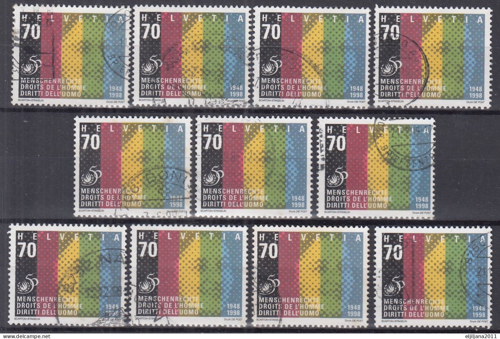 Switzerland / Helvetia / Schweiz / Suisse 1998 ⁕ Human Rights Mi.1670 ⁕ 11v Used - Oblitérés