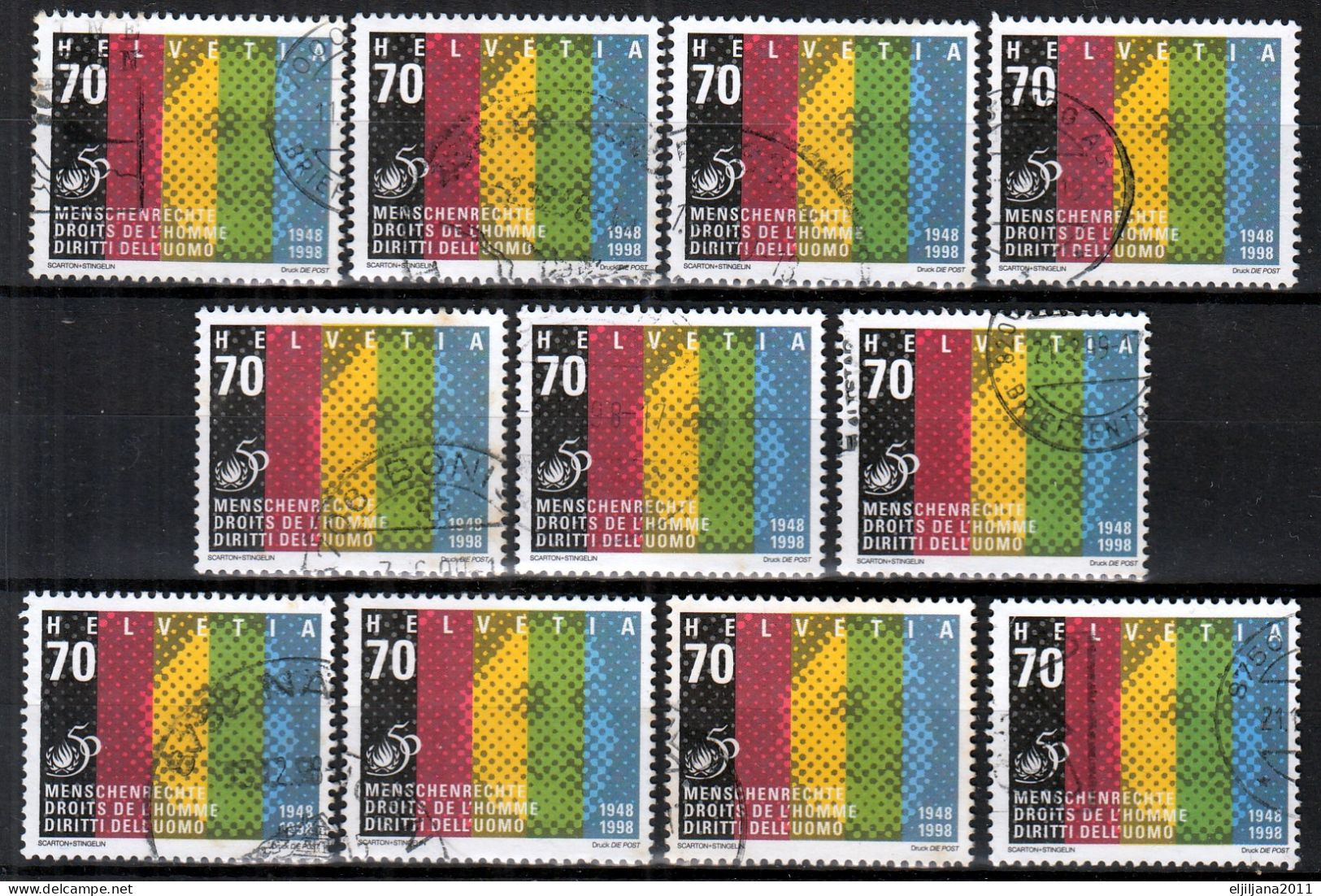 Switzerland / Helvetia / Schweiz / Suisse 1998 ⁕ Human Rights Mi.1670 ⁕ 11v Used - Used Stamps