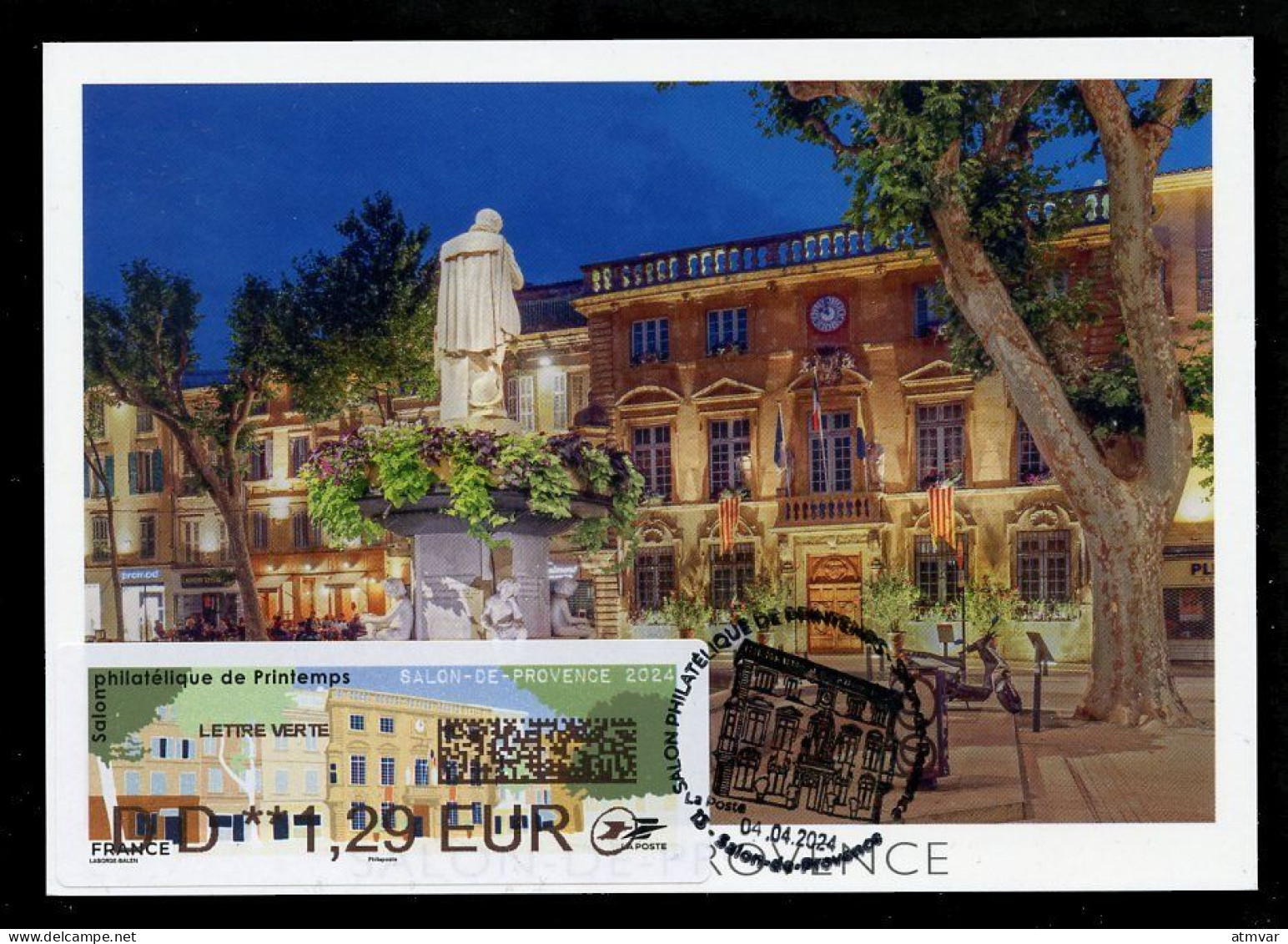 FRANCE (2024) Carte Maximum Card ATM LISA - Salon Philatélique De Printemps Salon-de-Provence - Hôtel De Ville - 2020-…