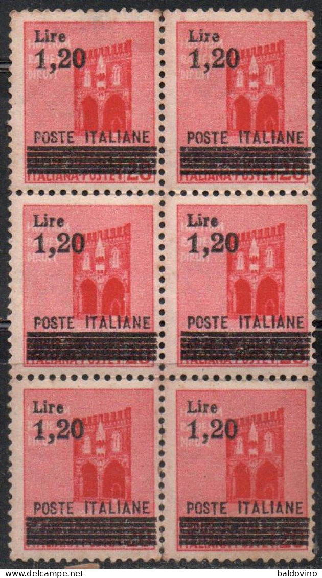 Italia Luogotenenza 1945 Monumenti Distrutti Sovrastampati Blocco Sestina - Altri & Non Classificati