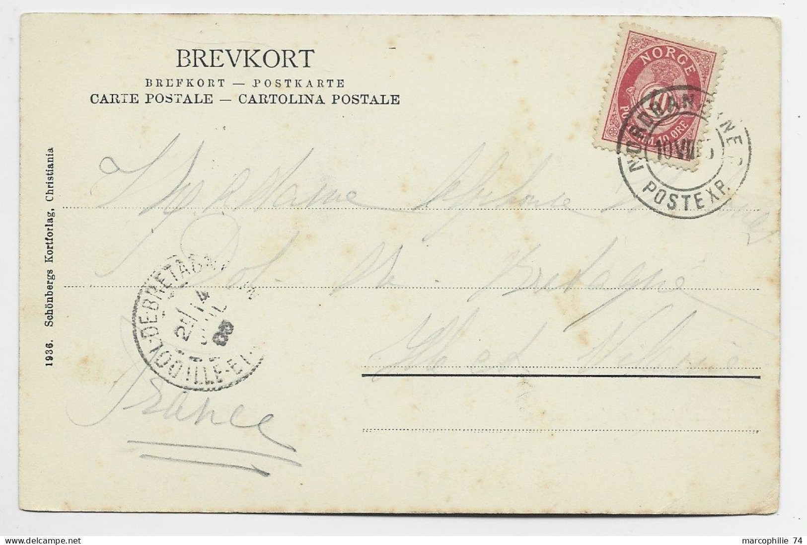 NORGE 10 SOLO CARTE BREVKORT TRONDHJEM FRA KRISTIANSTEN 1905 POSTE XP TO FRANCE - Covers & Documents