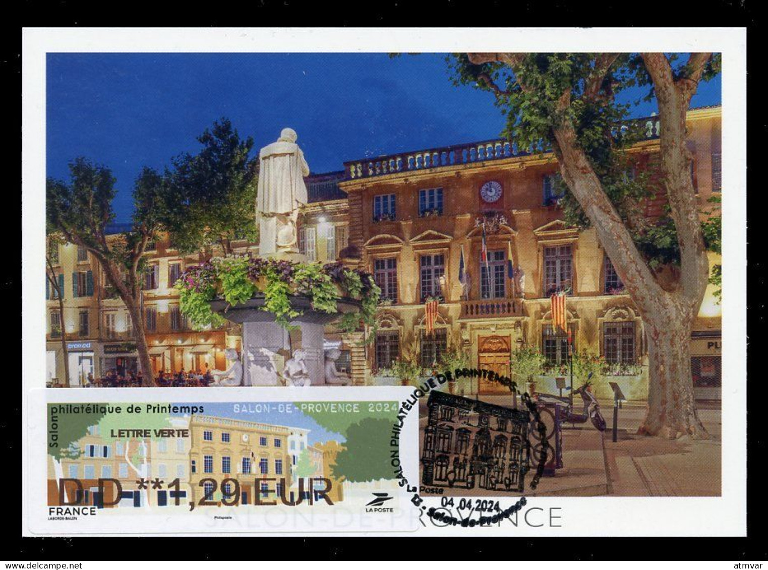 FRANCE (2024) Carte Maximum Card ATM LISA - Salon Philatélique De Printemps Salon-de-Provence - Hôtel De Ville - 2020-…