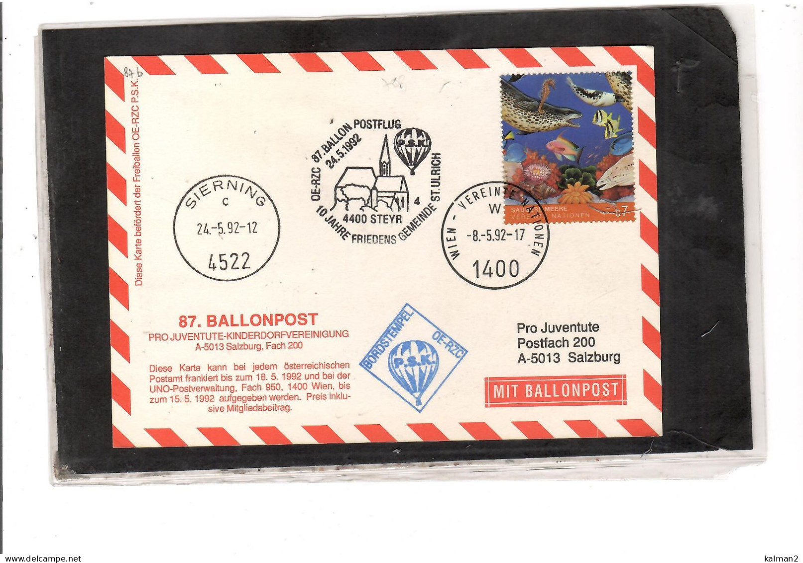 TEM20460 -  STEYR 24.5.1992  /  87. BALLONPOSTFLUG -  NETTO KATALOG NR. 87b   - BALLON "  OE-RZC  " - Mongolfiere