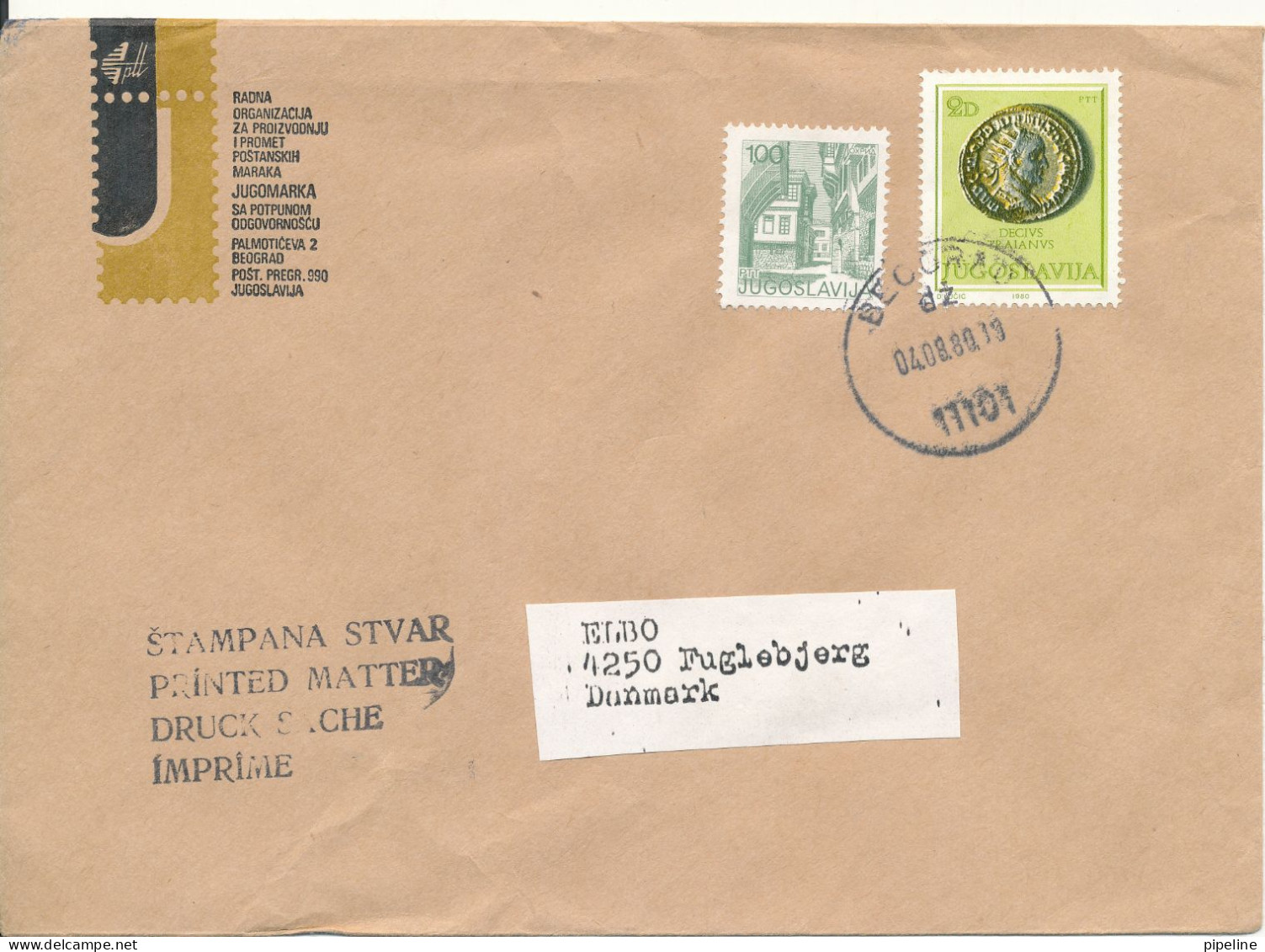 Yugoslavia Cover Sent To Denmark Beograd 4-8-1980 Topic Stamps - Brieven En Documenten