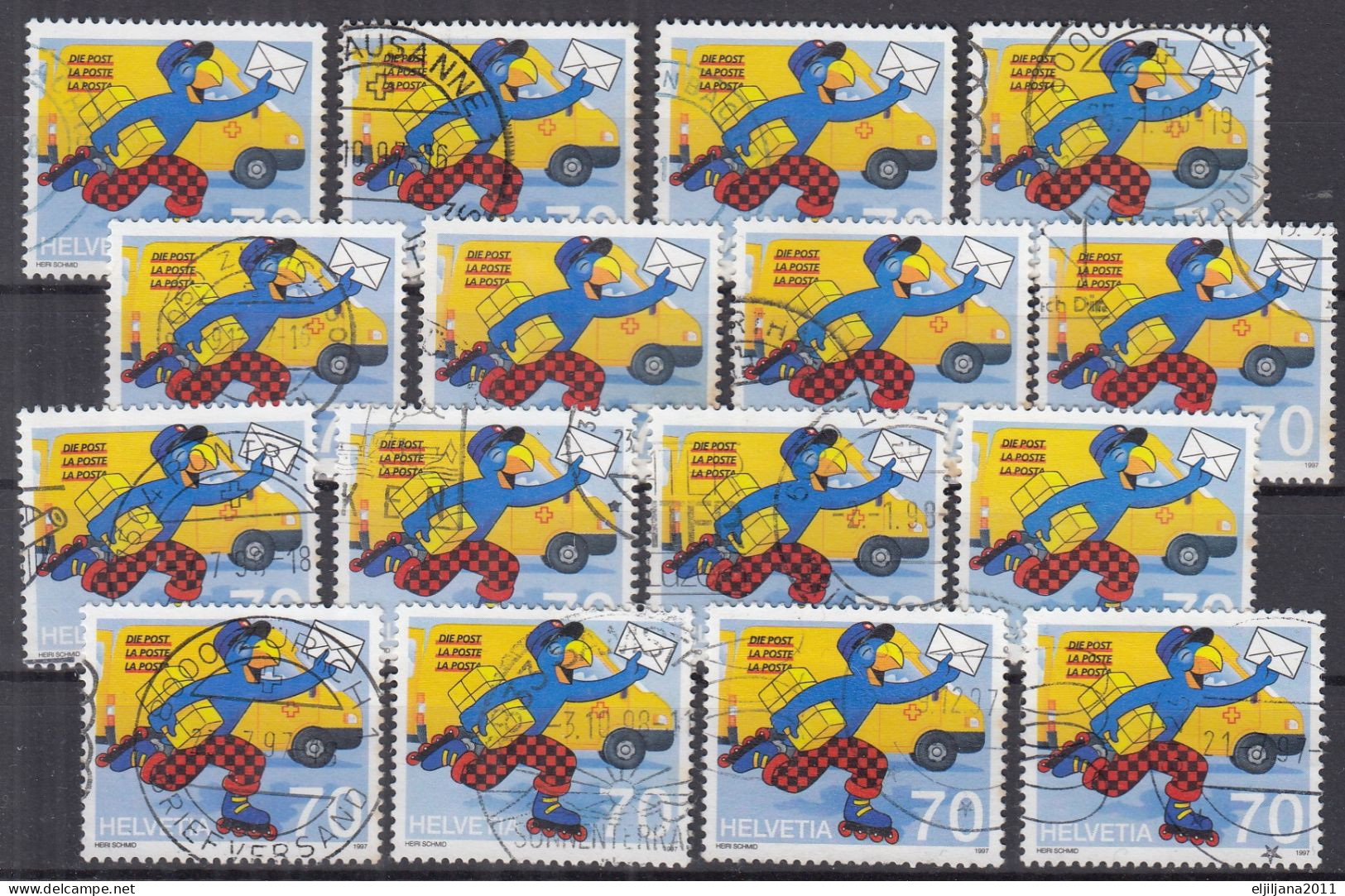 Switzerland / Helvetia / Schweiz / Suisse 1997 ⁕ Globi Bei Post / Post Man Mi.1610 ⁕ 16v Used - Used Stamps