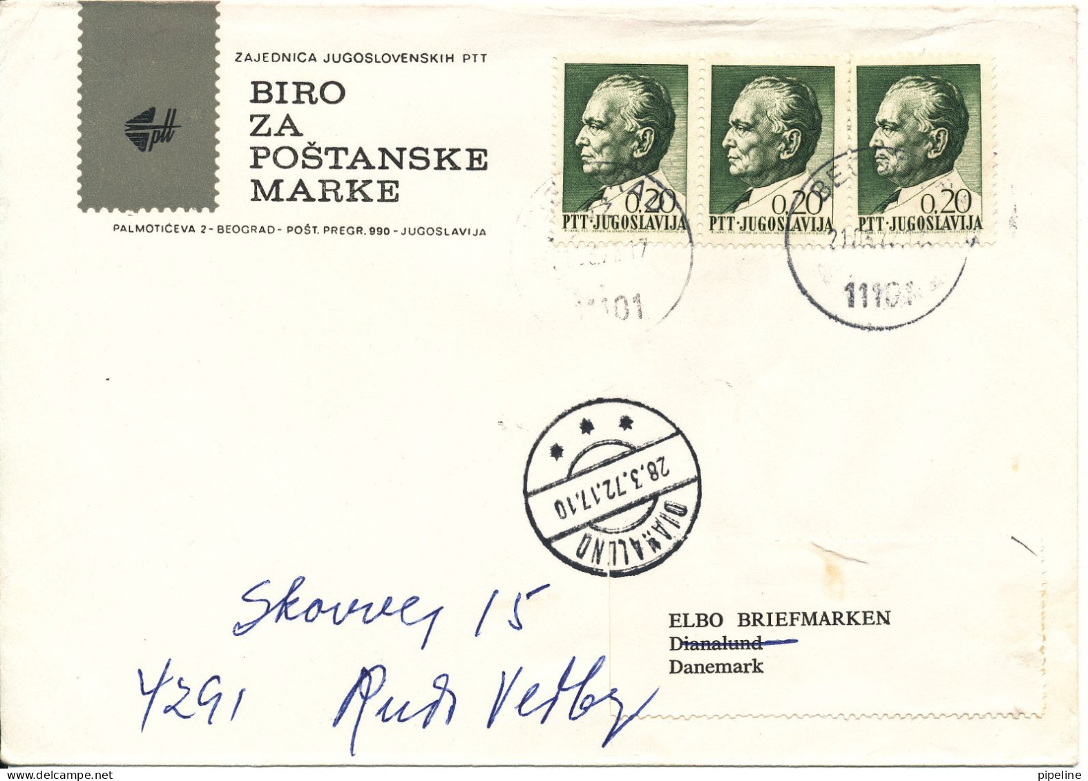 Yugoslavia Cover Sent To Denmark Beograd 21-2-1972 - Lettres & Documents