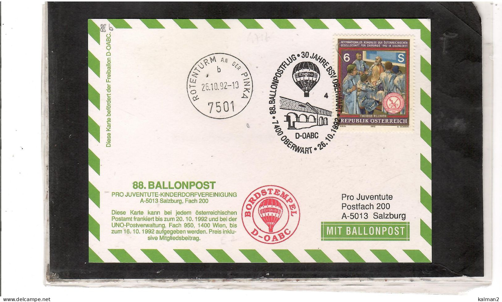 TEM20466BIS -  OBERWART 26.10.1992  /  88. BALLONPOSTFLUG -  NETTO KATALOG NR. 88b   - BALLON "  D-OABC  " - Luchtballons
