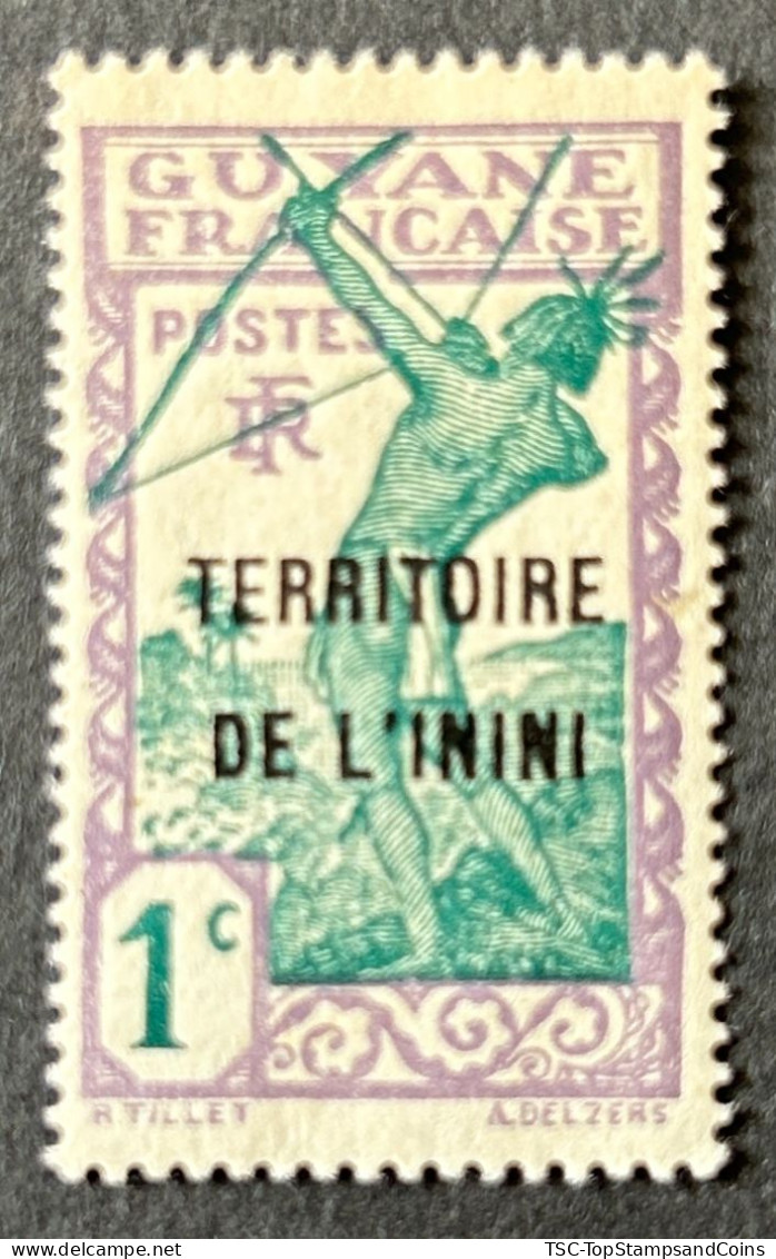 FRINI001MNH - Native Firing Arrow - 1 C MNH Stamp - Guyanne Overprinted TERRITOIRE DE L'ININI 1932 - YT FR INI 1 - Neufs