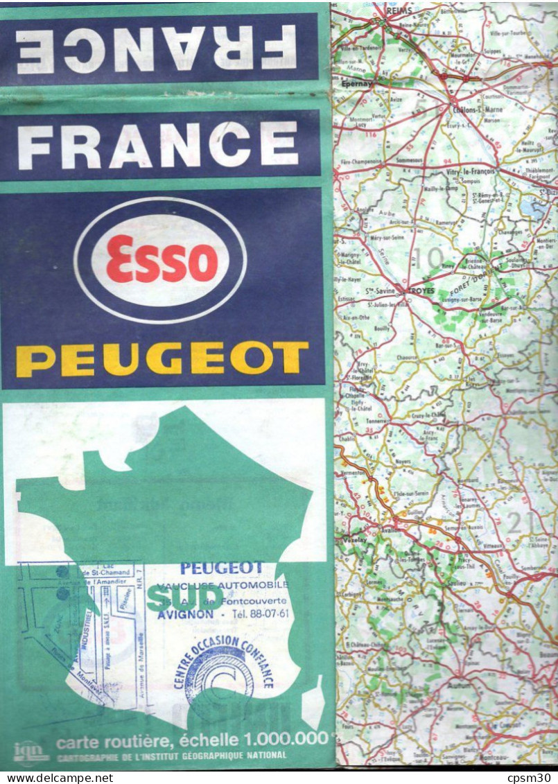 Carte Routière, FRANCE Par Esso & Peugeot 1977 Moitié Sud Moitié Nord, 1/1.000.000 - Strassenkarten