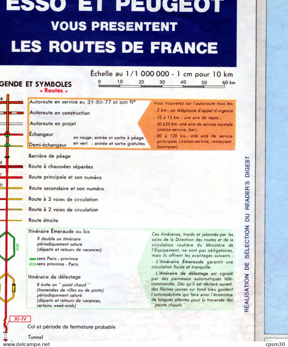 Carte Routière, FRANCE Par Esso & Peugeot 1977 Moitié Sud Moitié Nord, 1/1.000.000 - Roadmaps